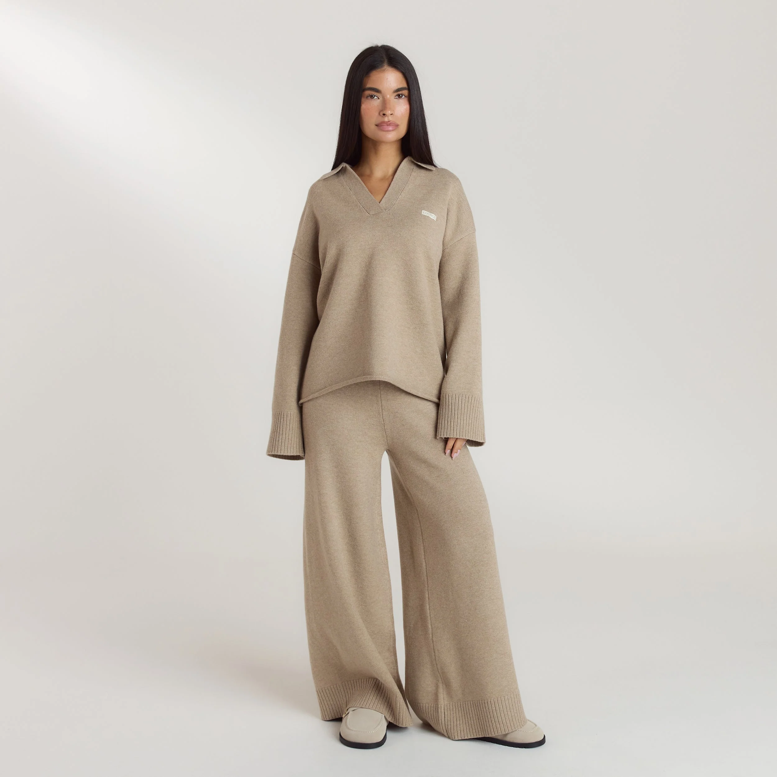 Ribbed Hem Knitted Trousers - Mink - Image 5