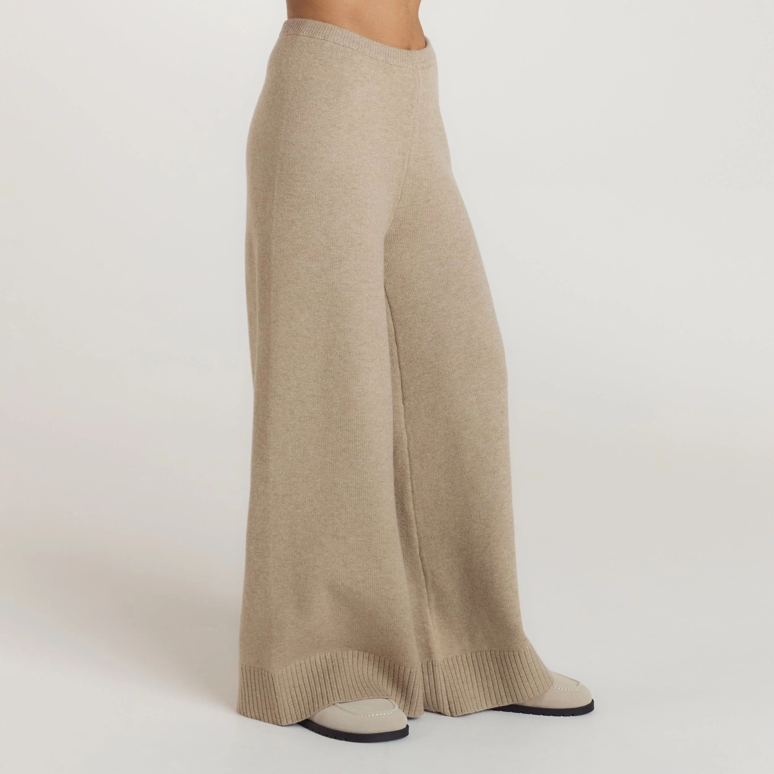 Ribbed Hem Knitted Trousers - Mink - Image 6