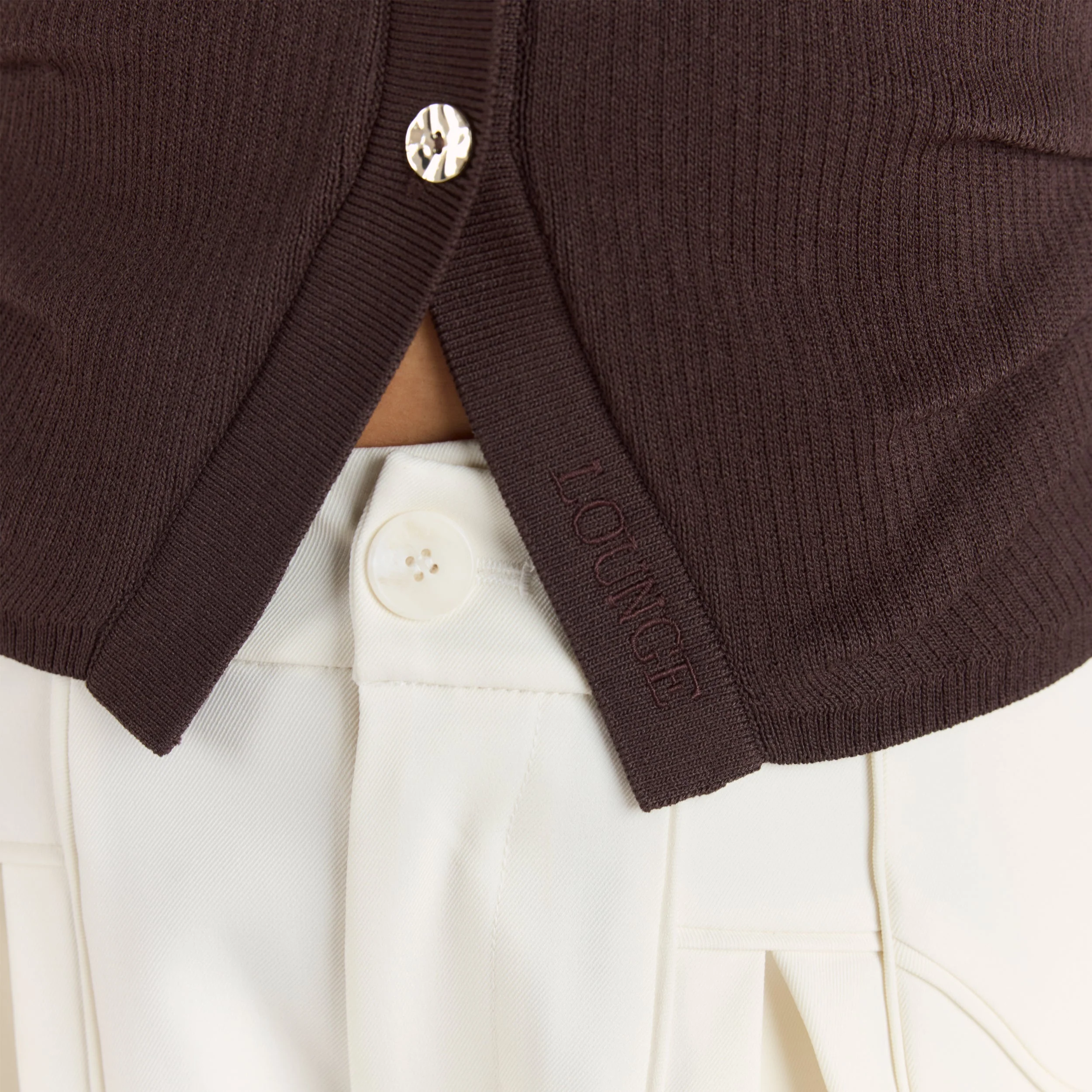 Ribbed Knitted Cardigan - Chocolate - Image 6
