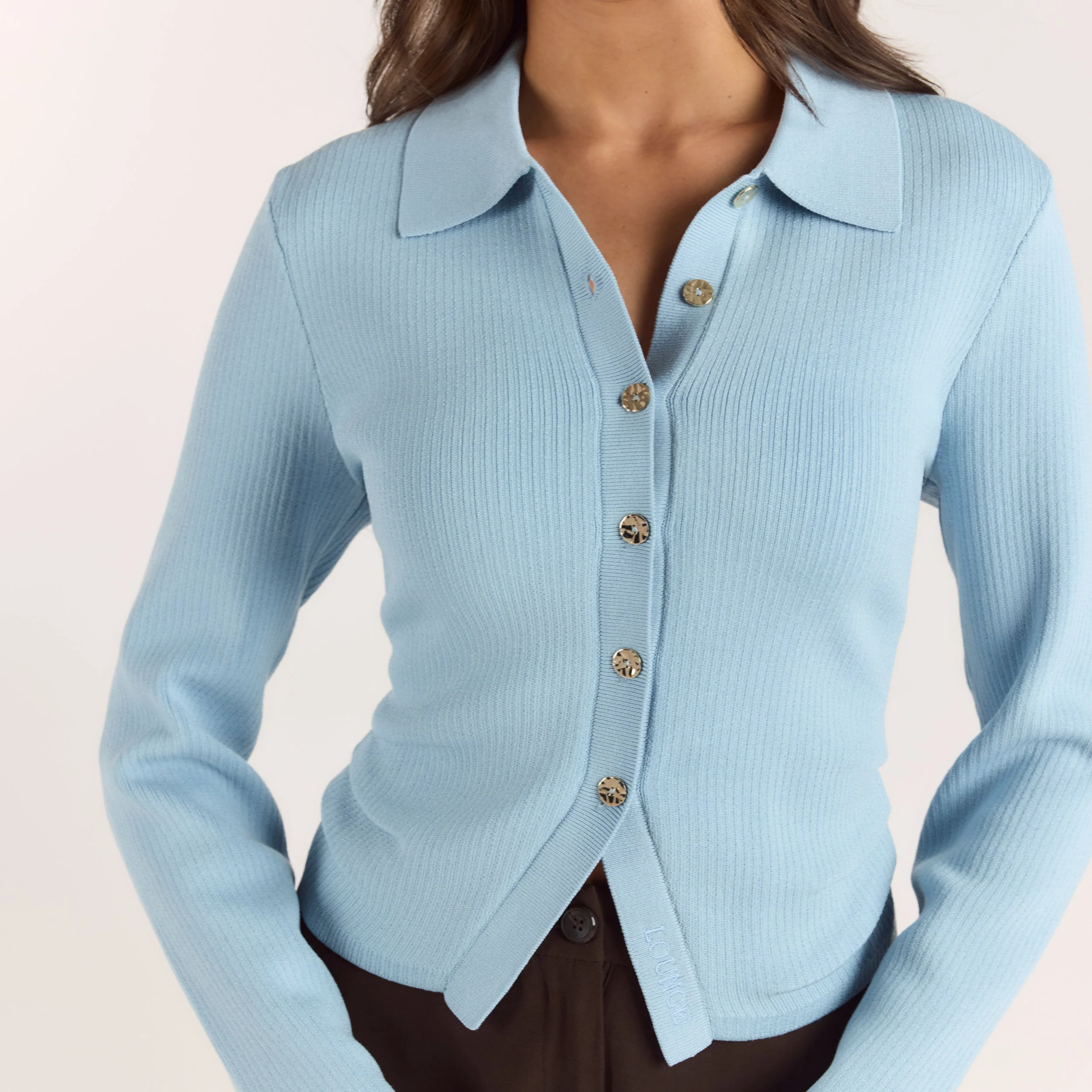 Ribbed Knitted Cardigan - Light Blue - Image 3