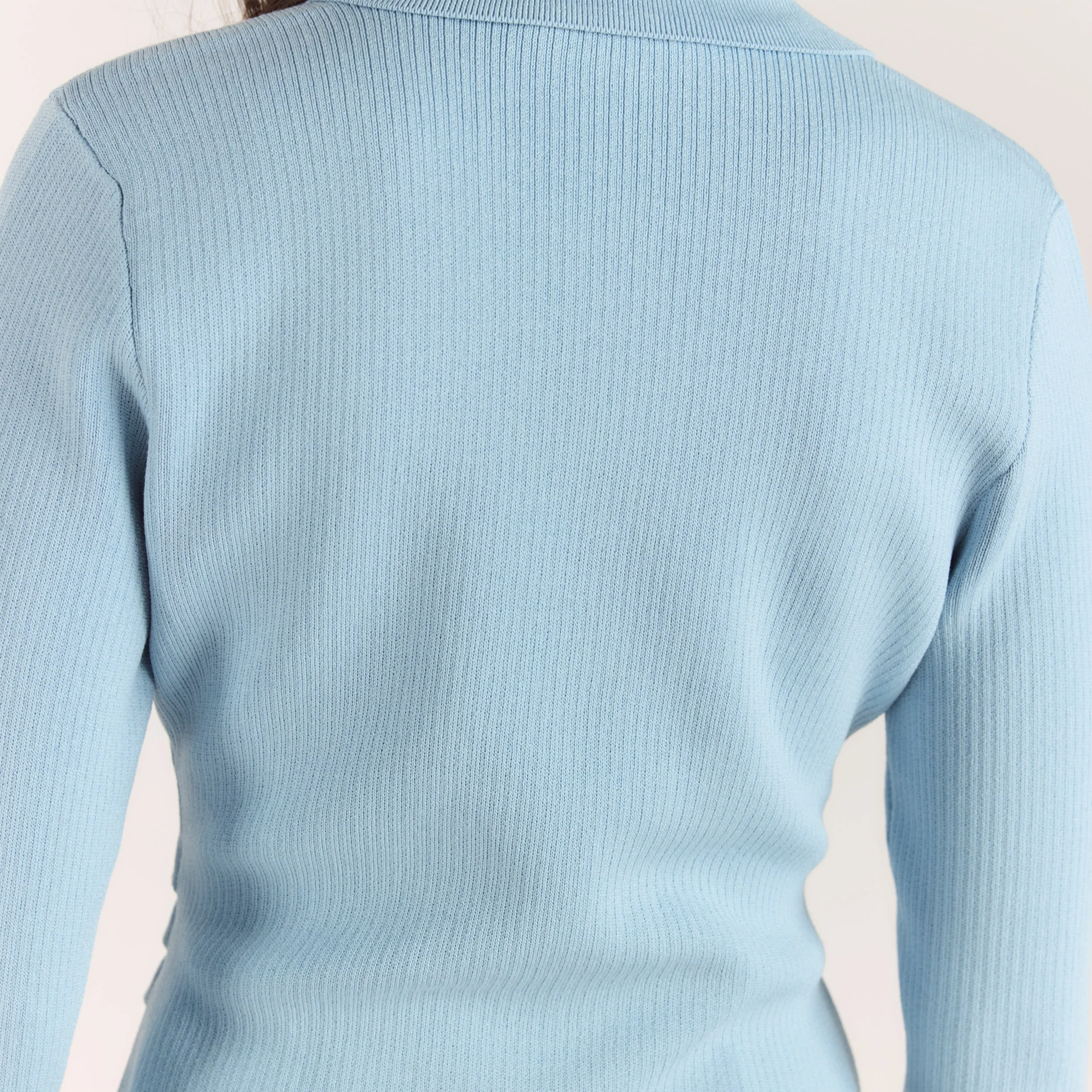 Ribbed Knitted Cardigan - Light Blue - Image 6
