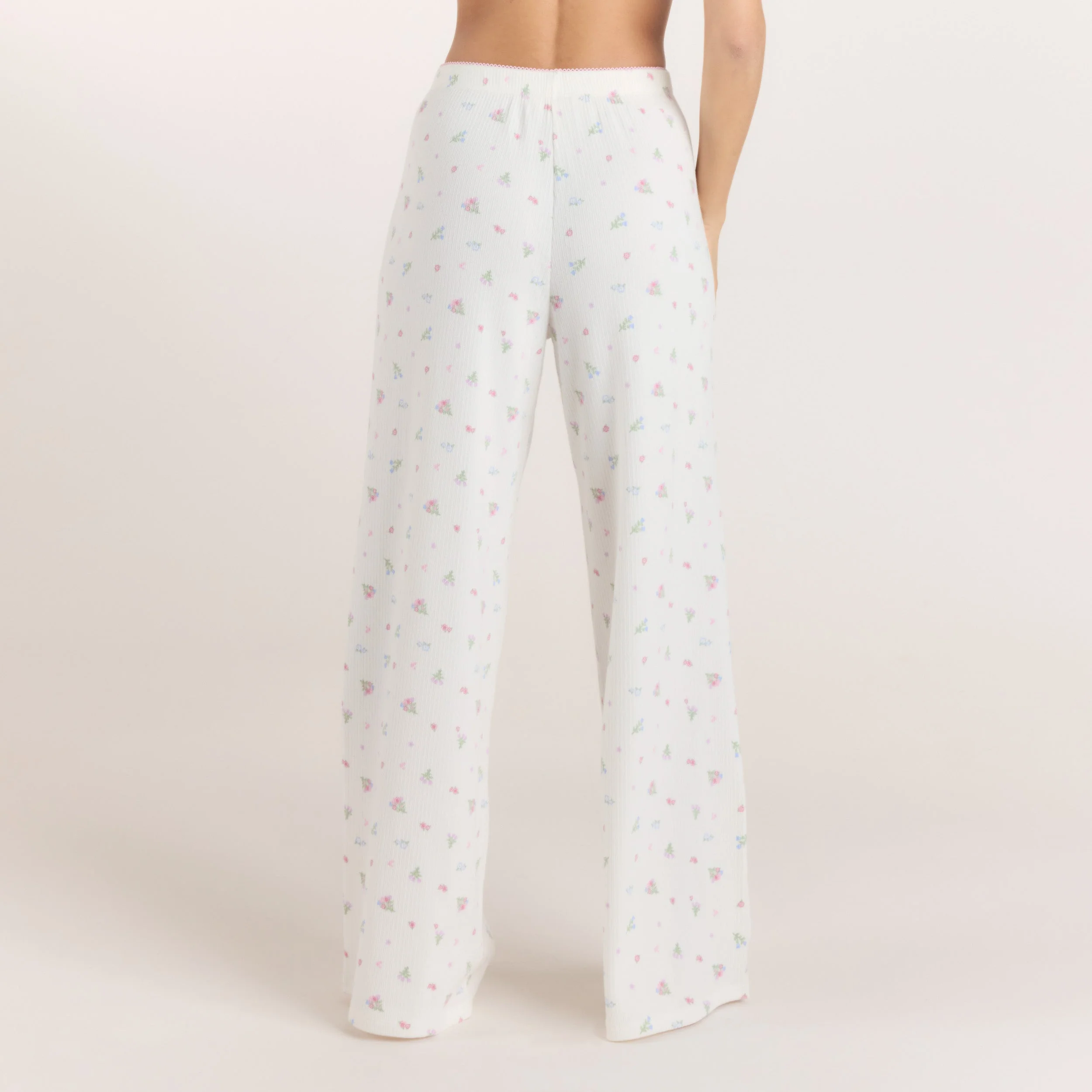 Ribbed Pajama Pants - White Floral - Image 2