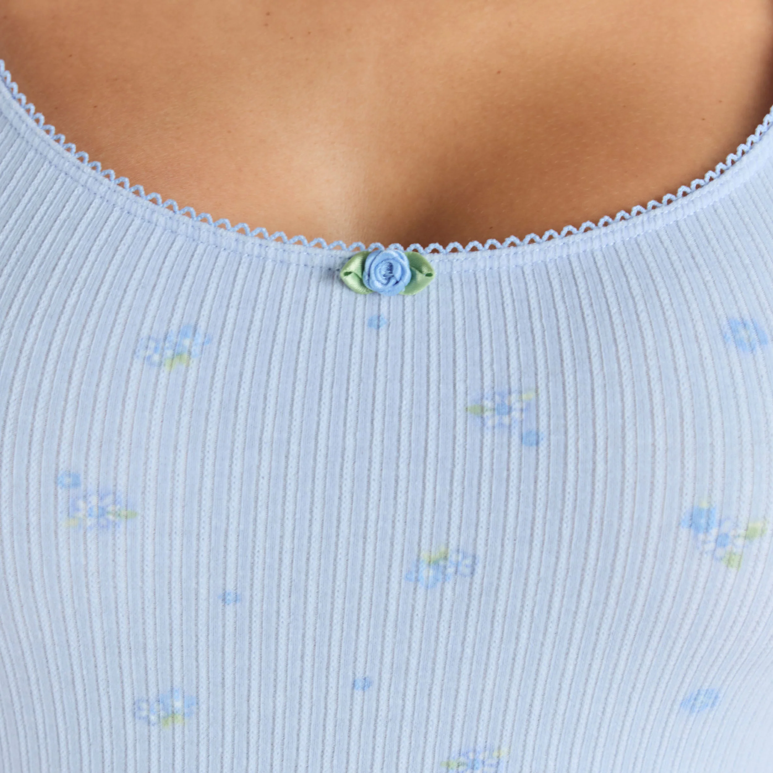 Ribbed Strappy Romper - Blue Floral - Image 6