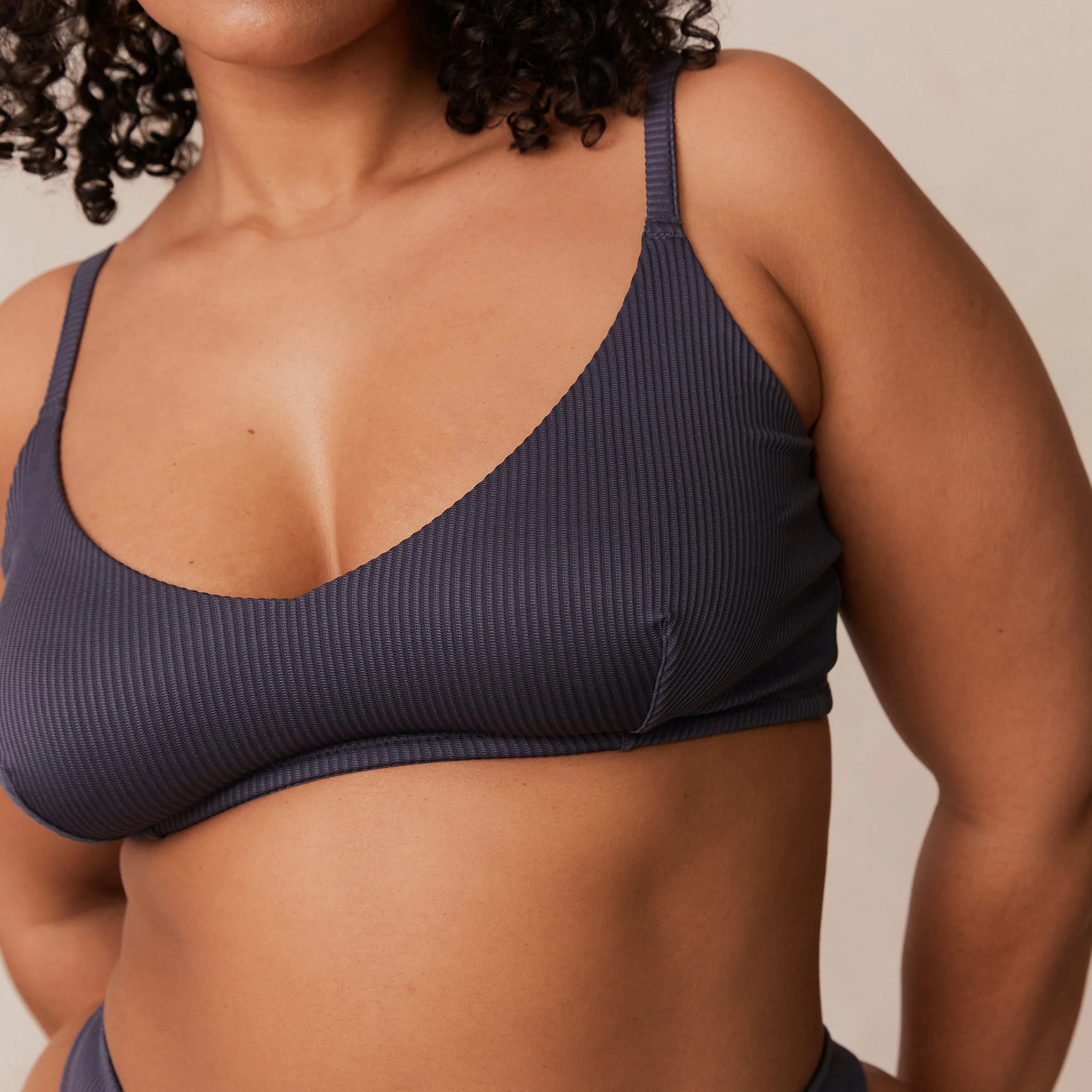 Ribbed Triangle Bra  - Charcoal Blue - Image 10