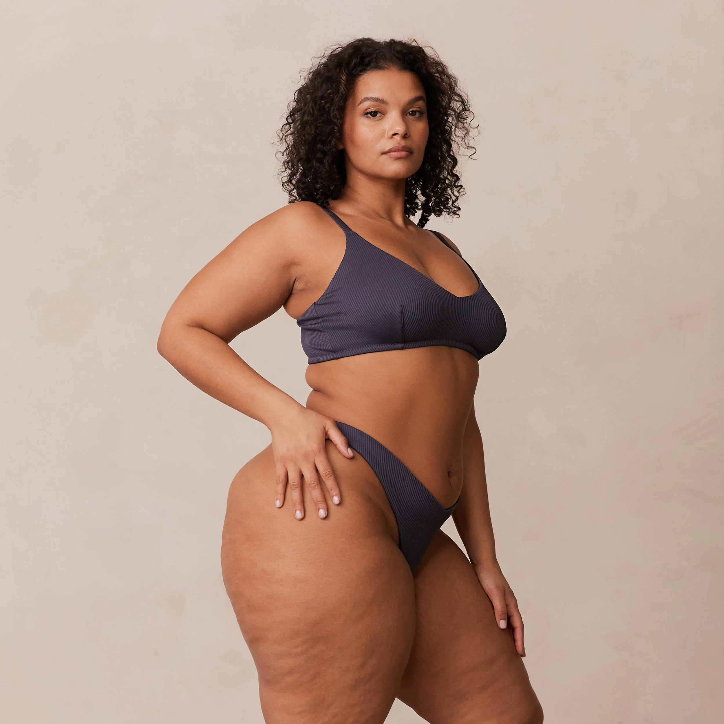 Ribbed Triangle Bra  - Charcoal Blue - Image 11