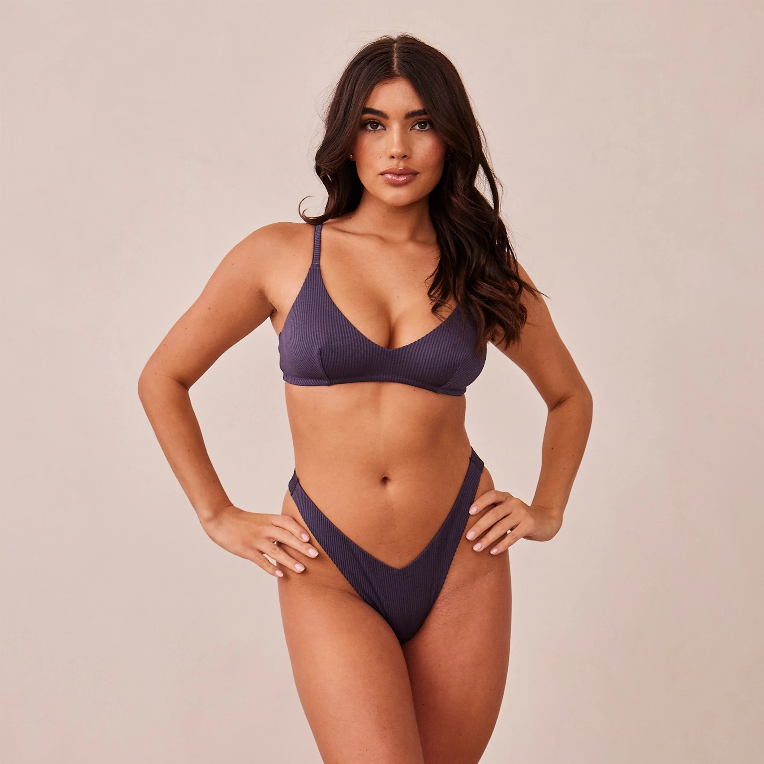 Ribbed Triangle Bra  - Charcoal Blue - Image 18