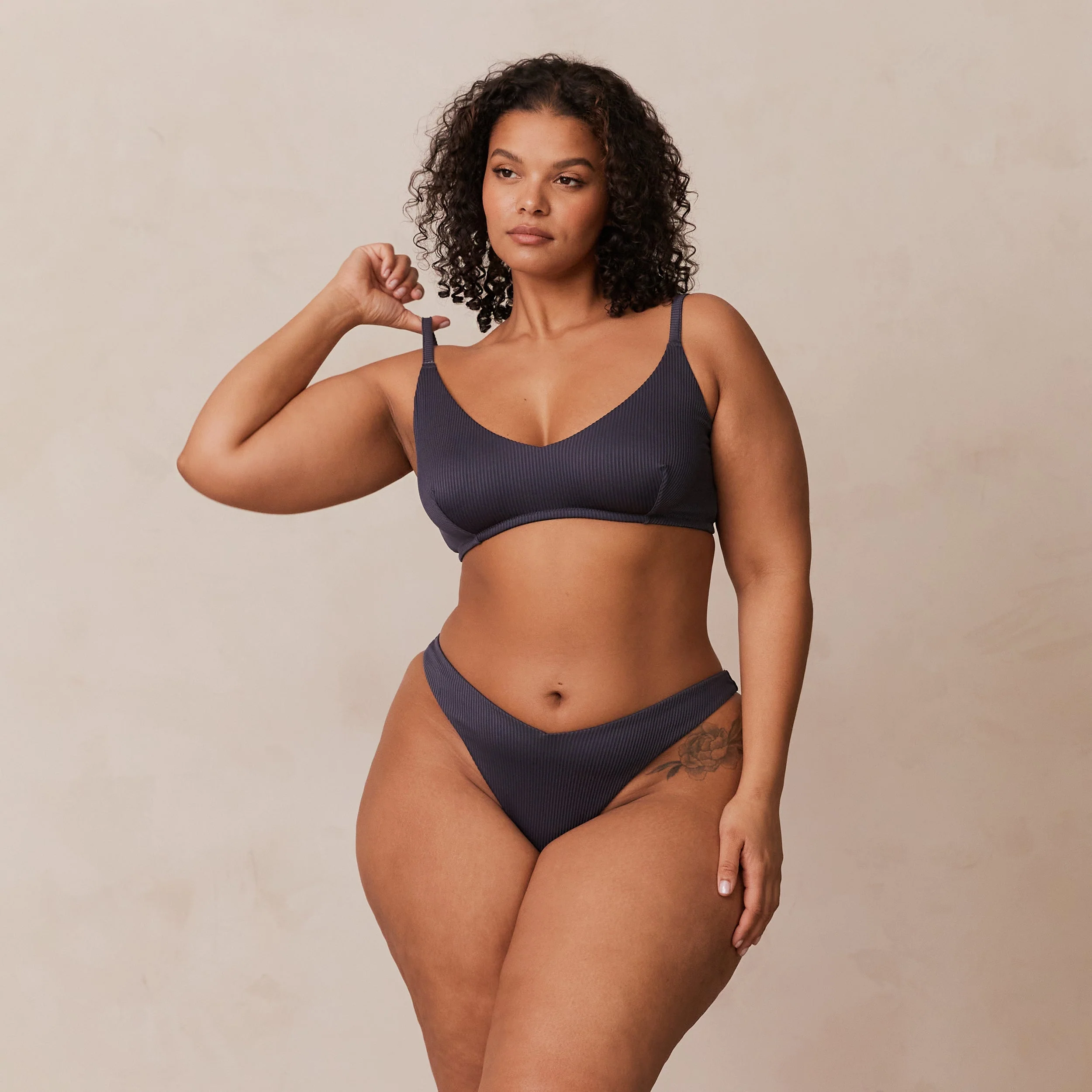 Ribbed Triangle Bra  - Charcoal Blue - Image 19
