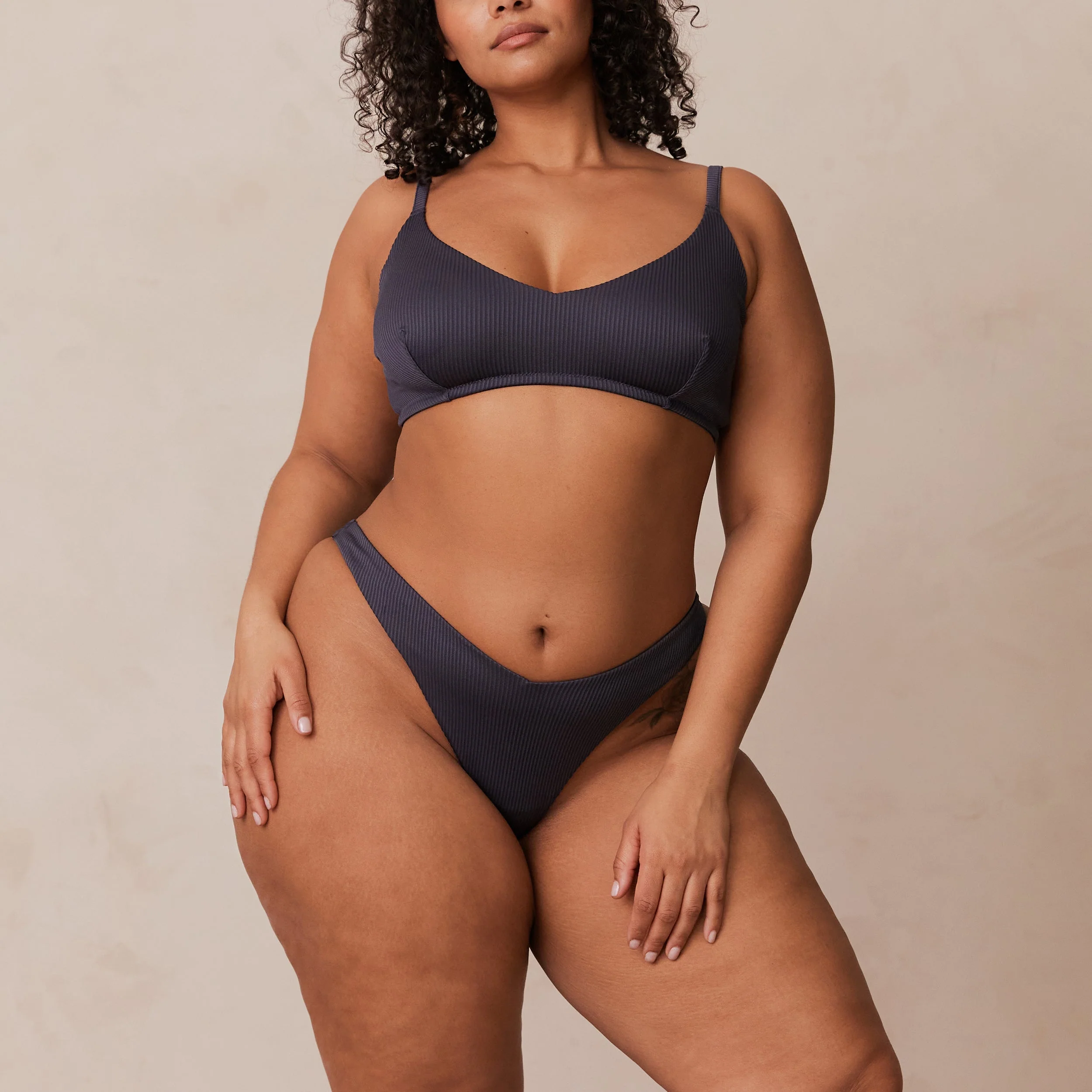 Ribbed Triangle Bra  - Charcoal Blue - Image 21