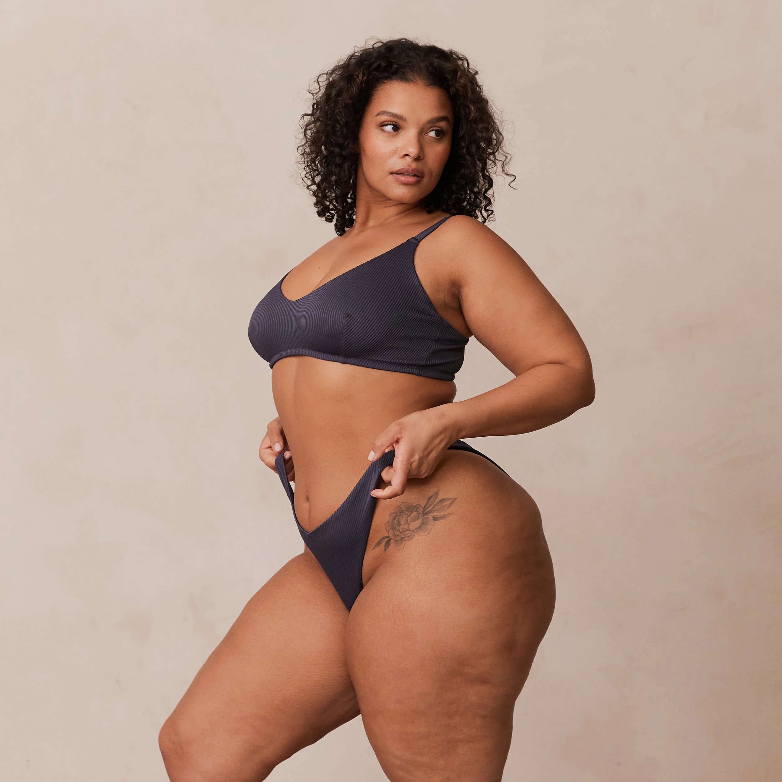 Ribbed Triangle Bra  - Charcoal Blue - Image 23
