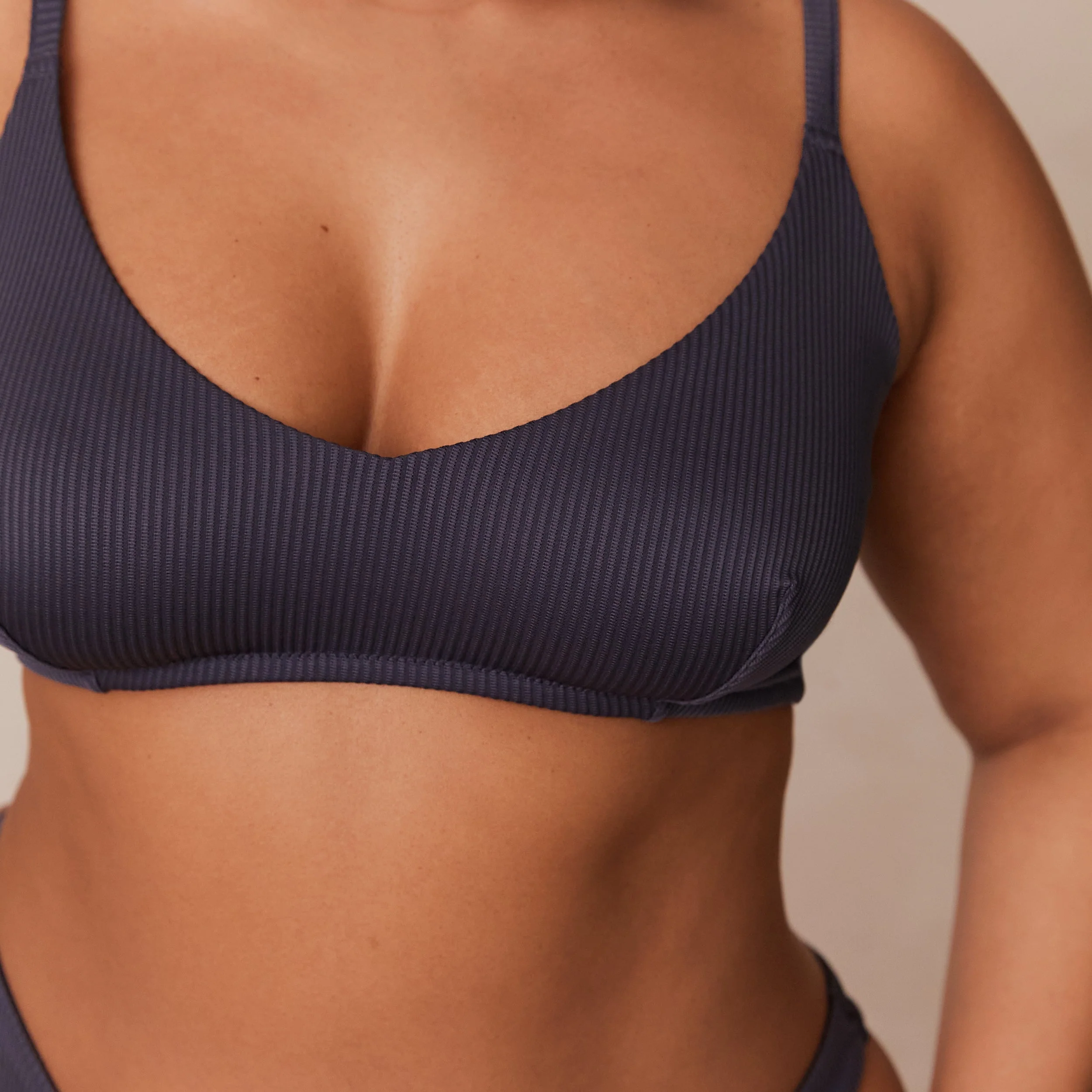 Ribbed Triangle Bra  - Charcoal Blue - Image 24