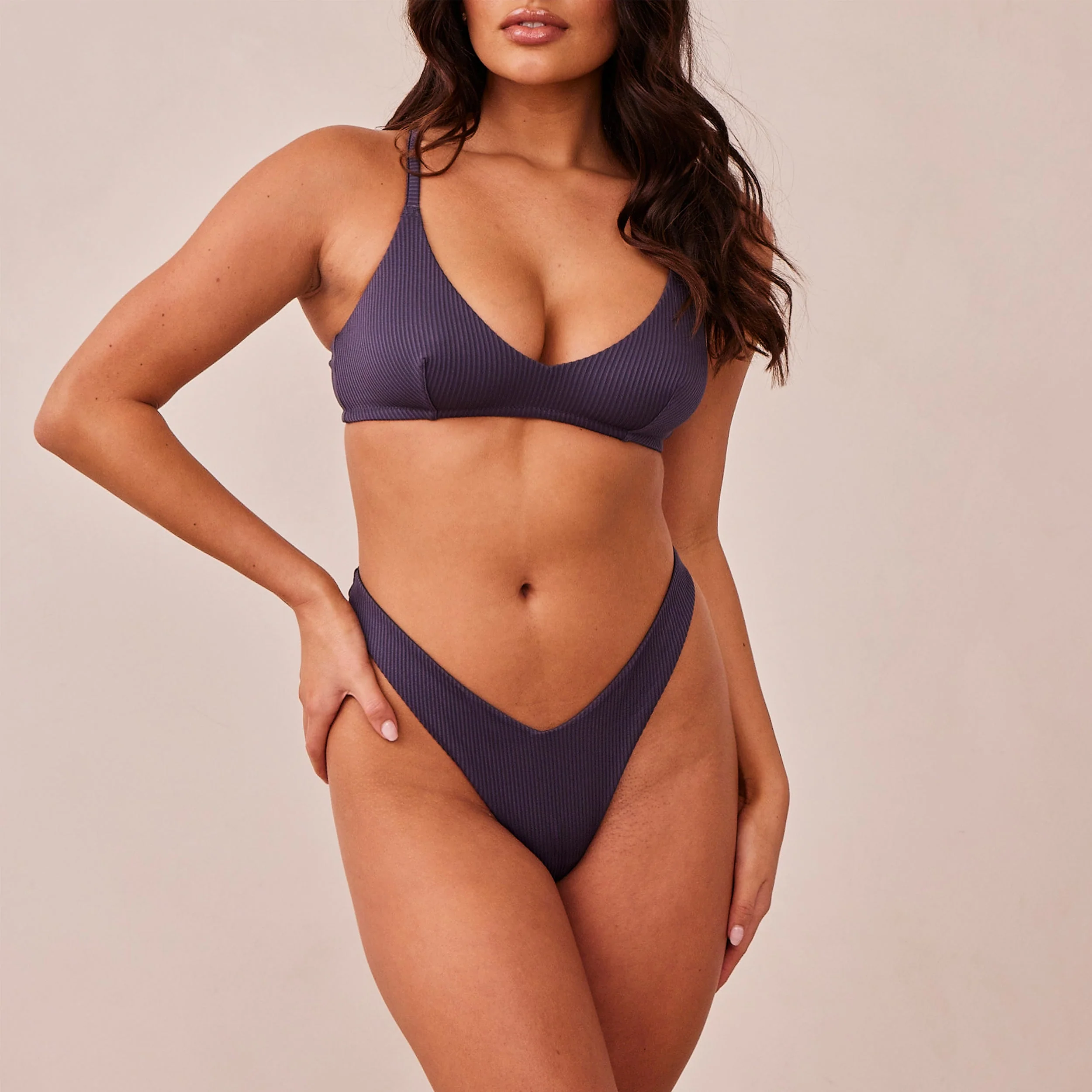 Ribbed Triangle Bra  - Charcoal Blue - Image 3