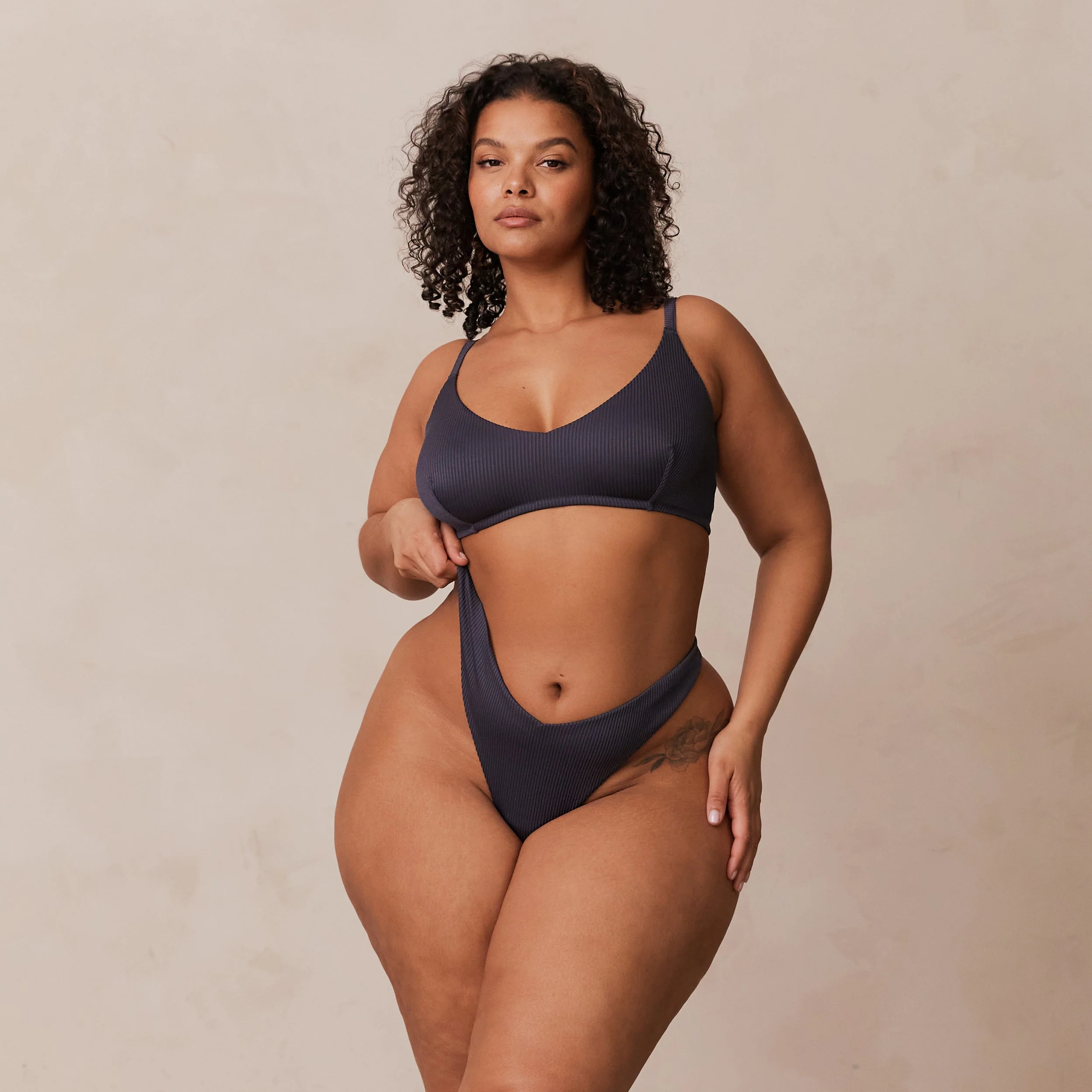 Ribbed Triangle Bra  - Charcoal Blue - Image 7