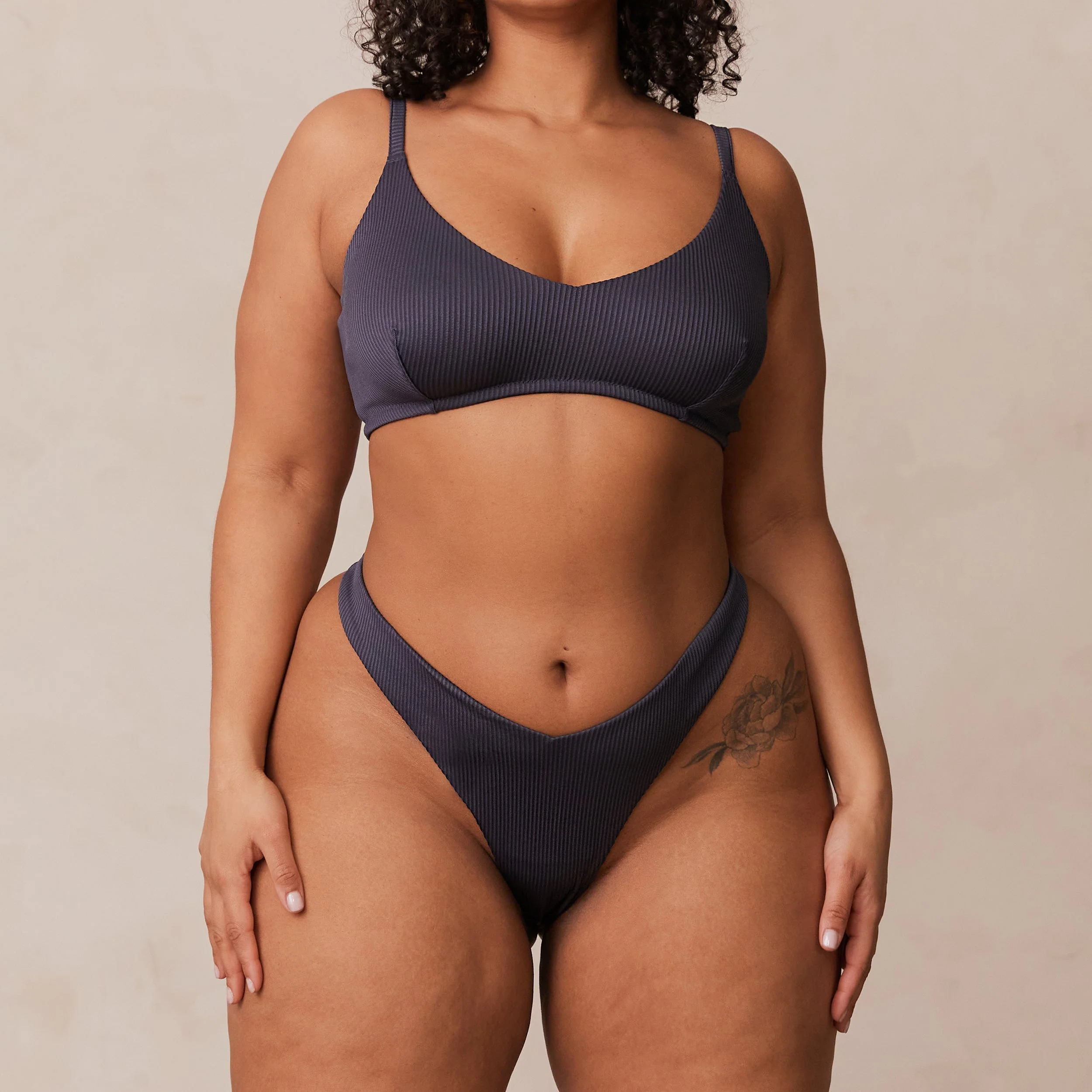 Ribbed Triangle Bra  - Charcoal Blue - Image 9