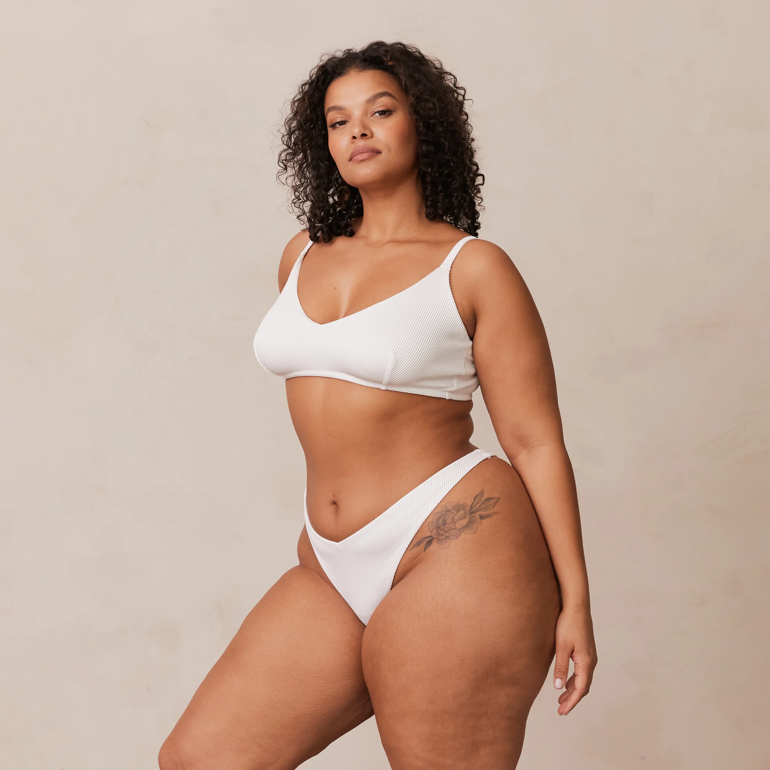 Ribbed Triangle Bra  - White - Image 11