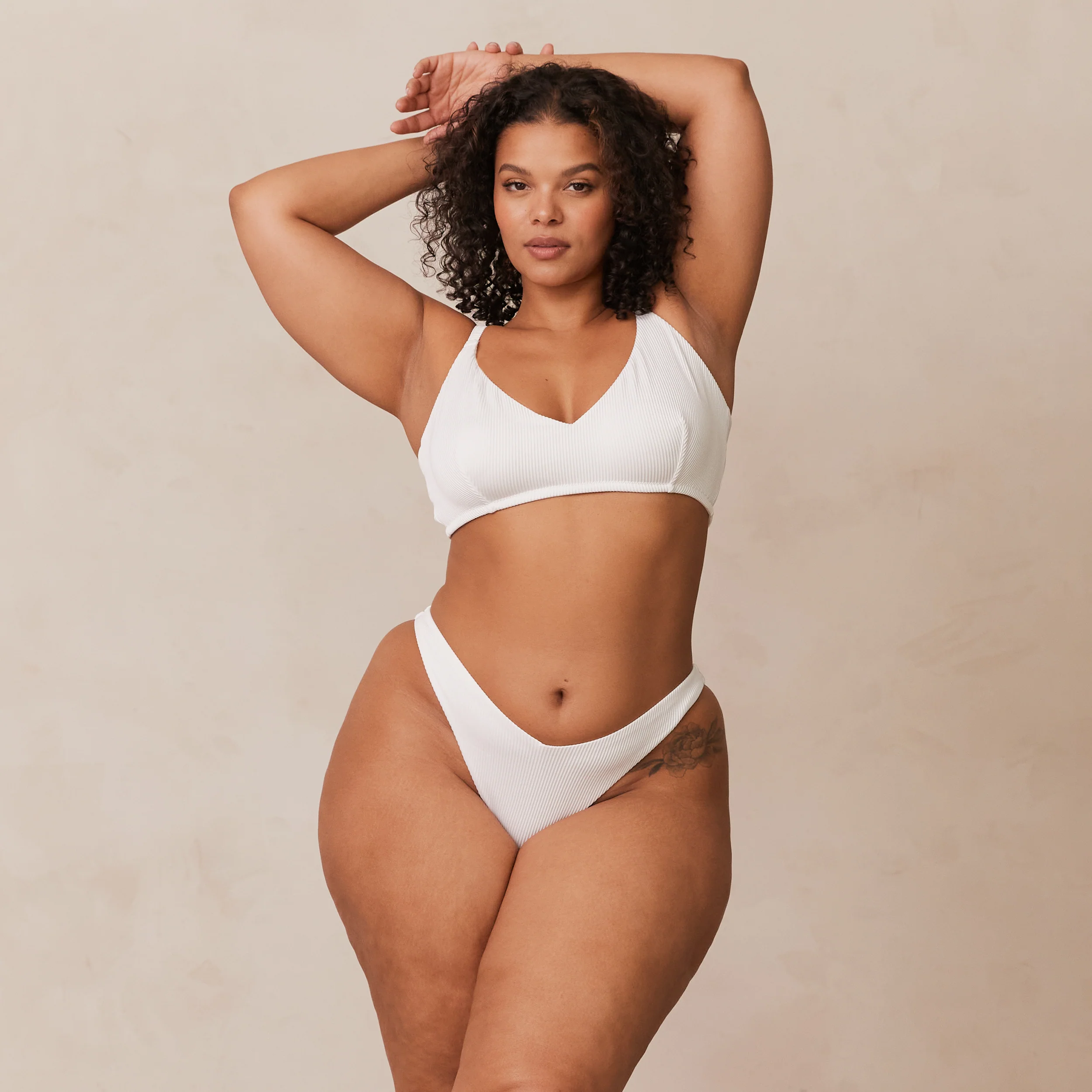 Ribbed Triangle Bra  - White - Image 19