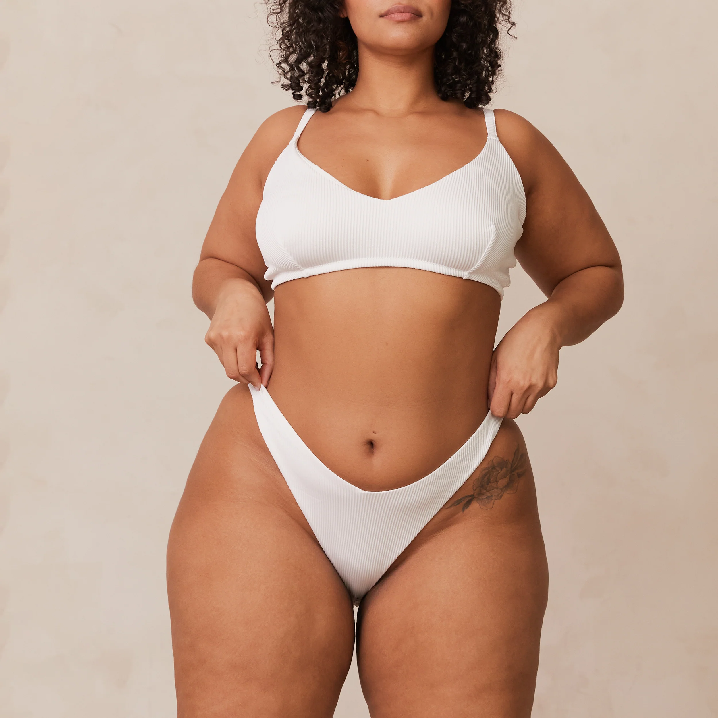 Ribbed Triangle Bra  - White - Image 21