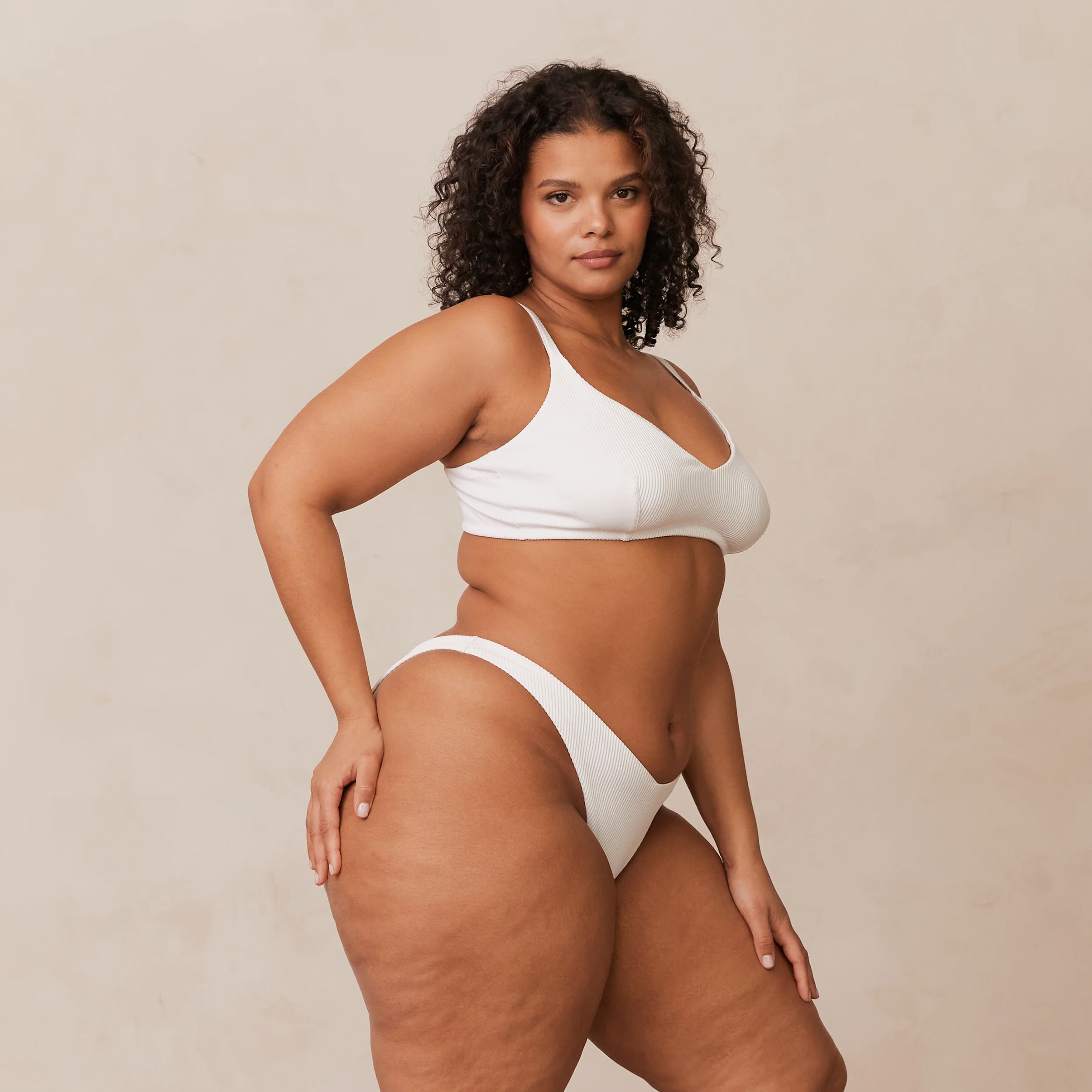 Ribbed Triangle Bra  - White - Image 23
