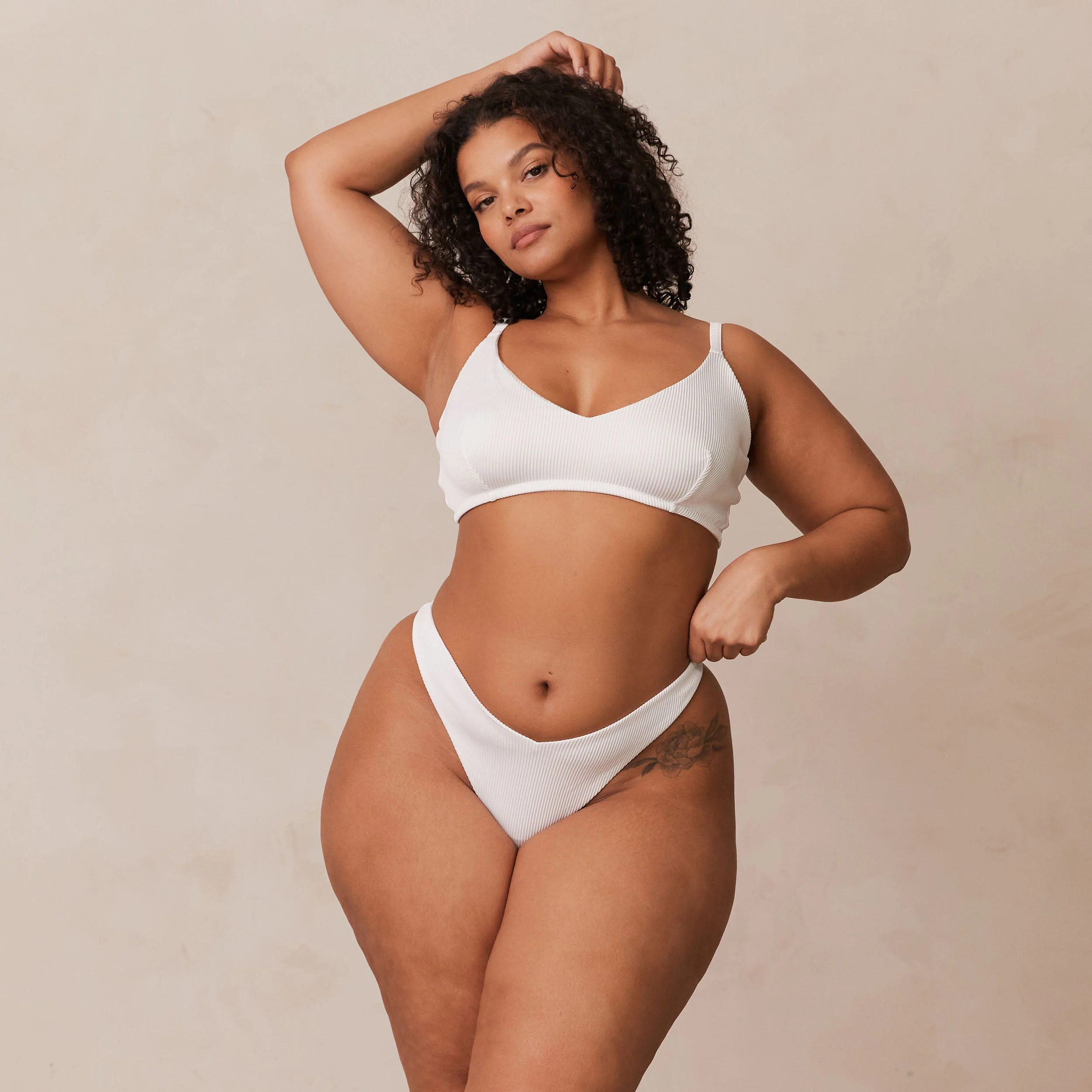 Ribbed Triangle Bra  - White - Image 7