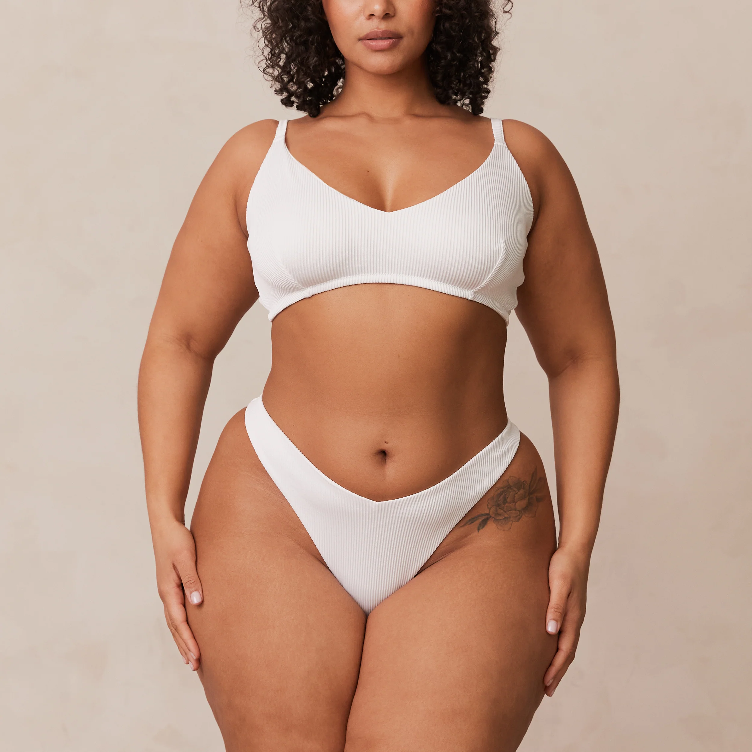 Ribbed Triangle Bra  - White - Image 9