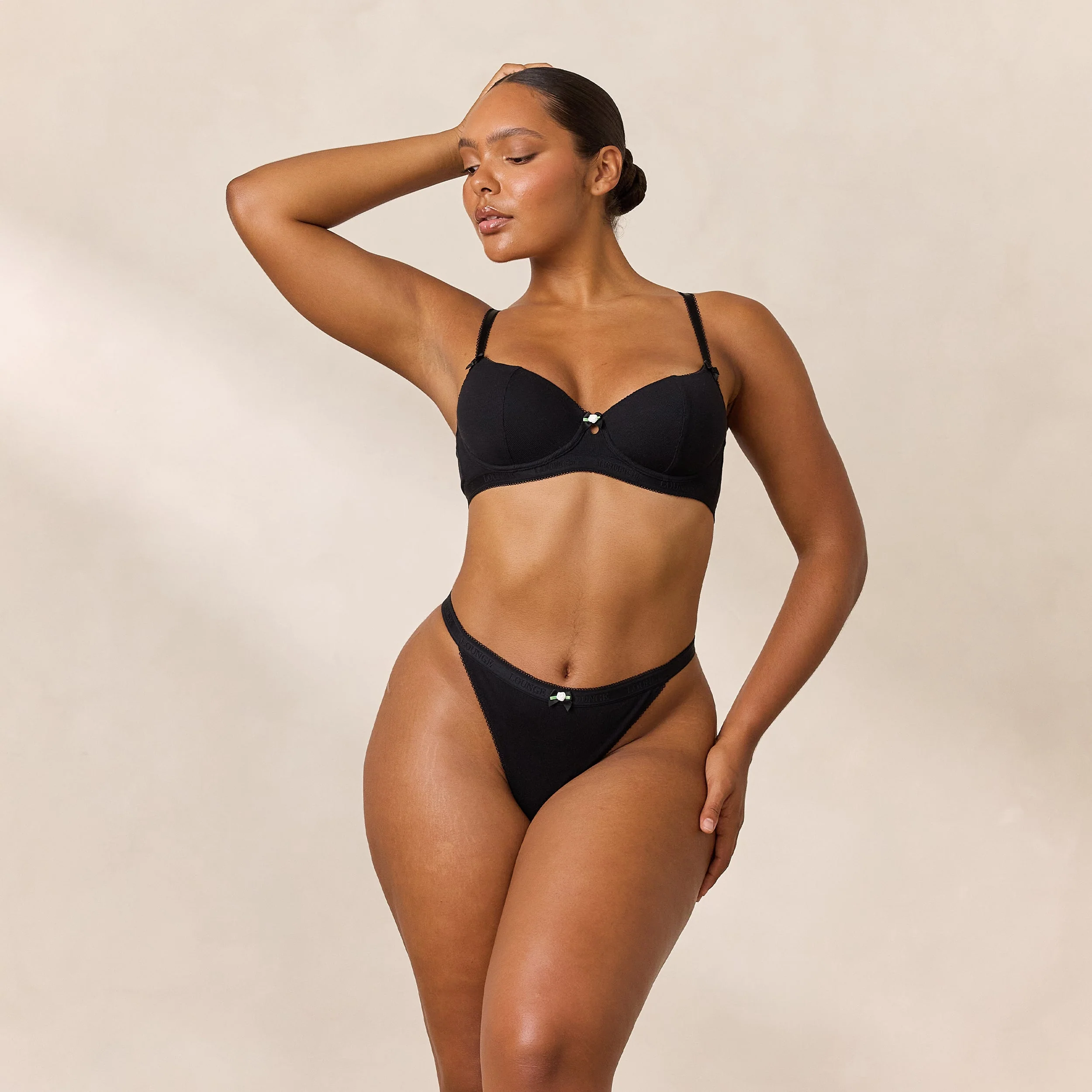 Rosebud Ribbed Balcony Bra - Black - Image 3