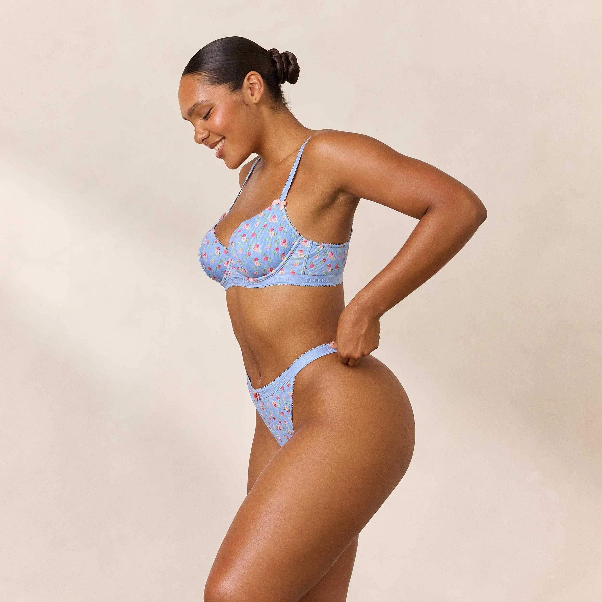 Rosebud Ribbed Balcony Bra  - Blue Floral - Image 5