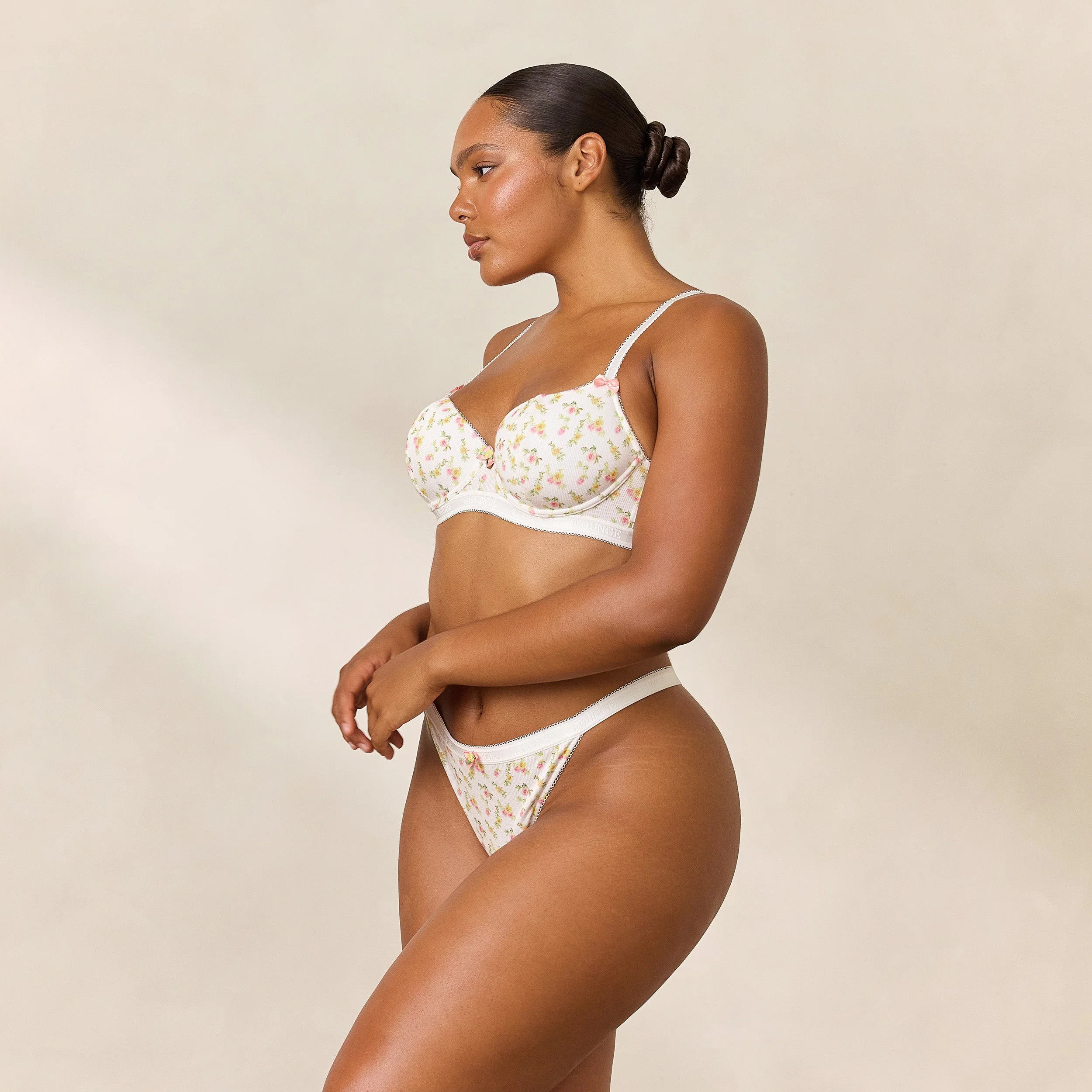 Rosebud Ribbed Balcony Bra  - White Floral - Image 5