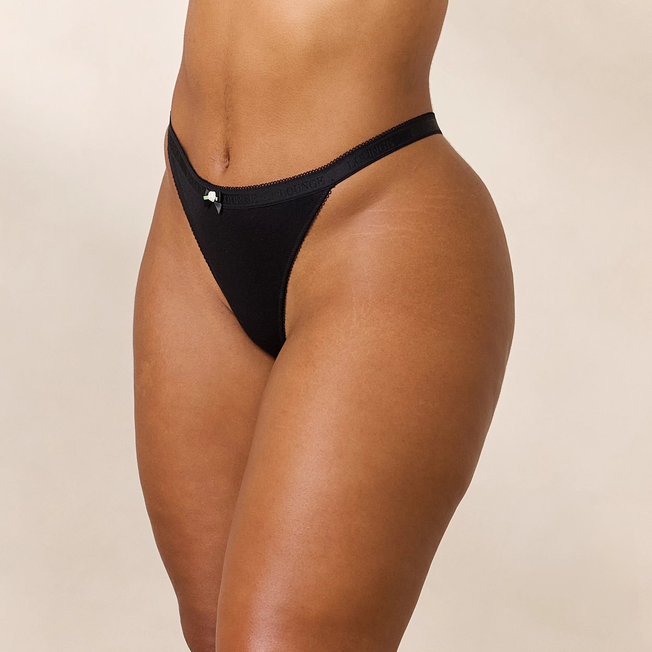 Rosebud Ribbed Thong - Black - Image 3