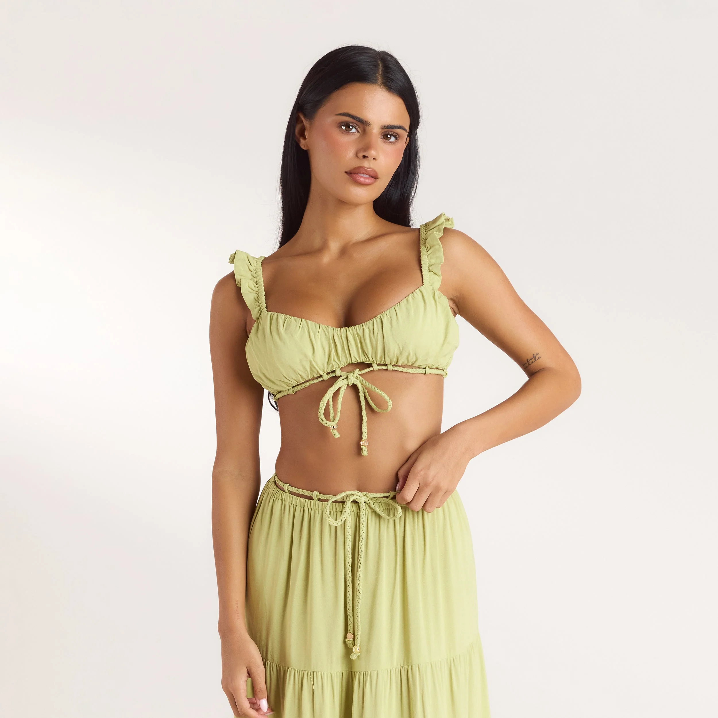 Ruched Bralette (Set) - Washed Lime - Image 10