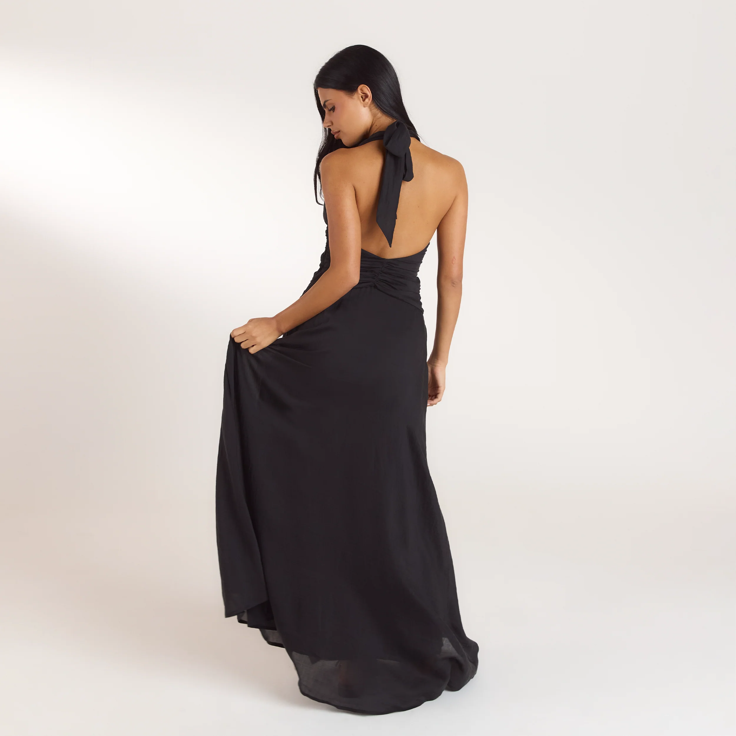 Ruched Tencel Maxi Dress - Black - Image 2