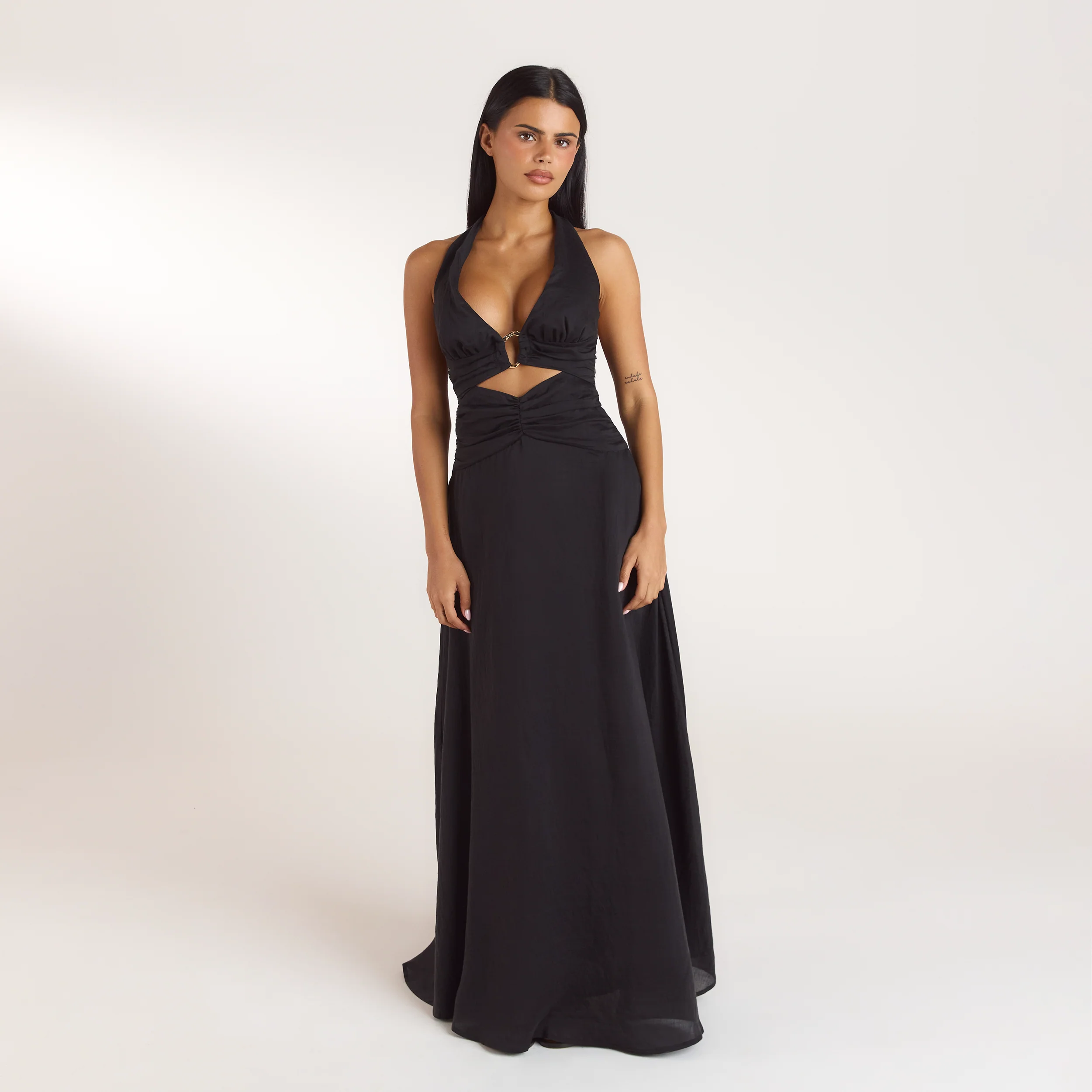 Ruched Tencel Maxi Dress - Black - Image 5