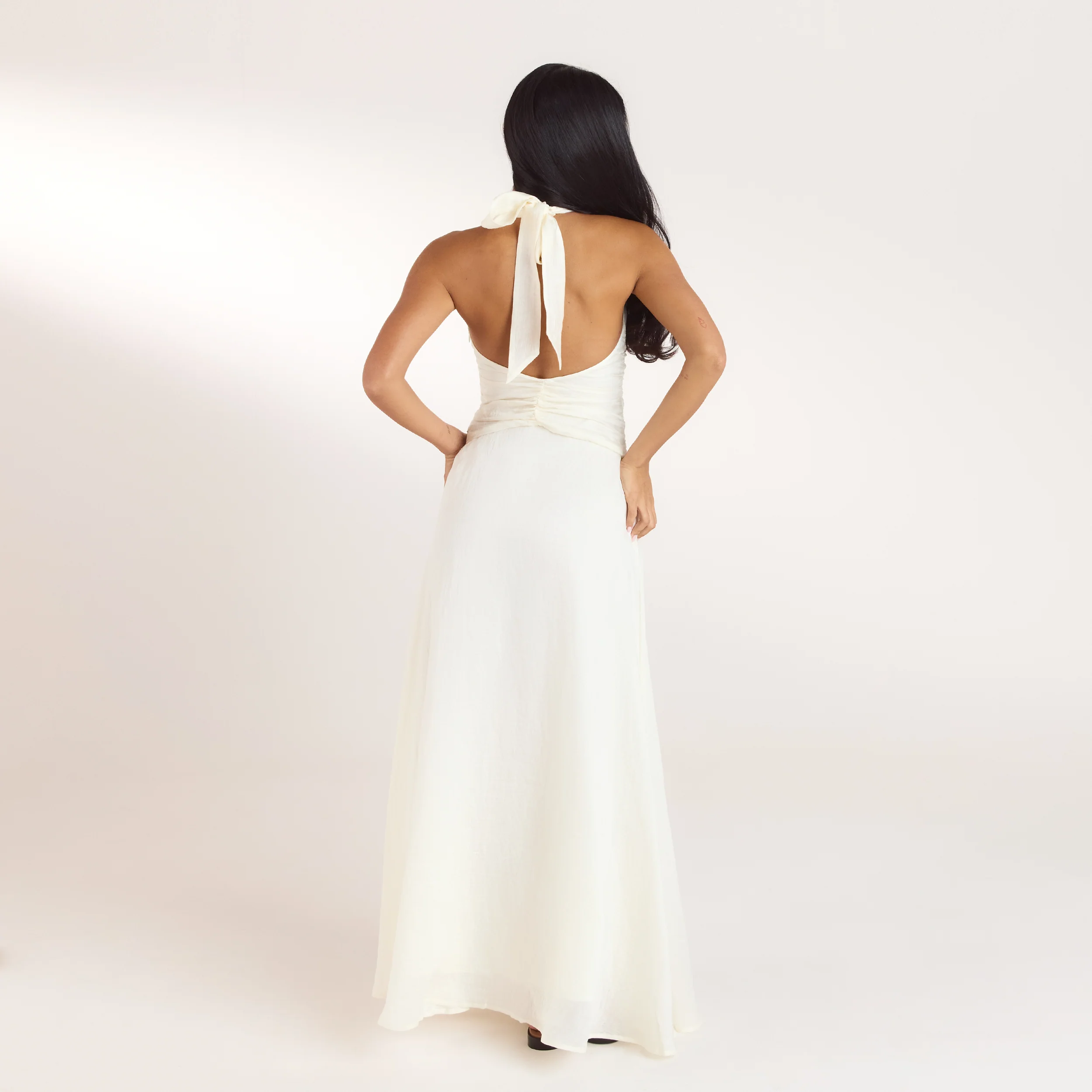 Ruched Tencel Maxi Dress - Cream - Image 2