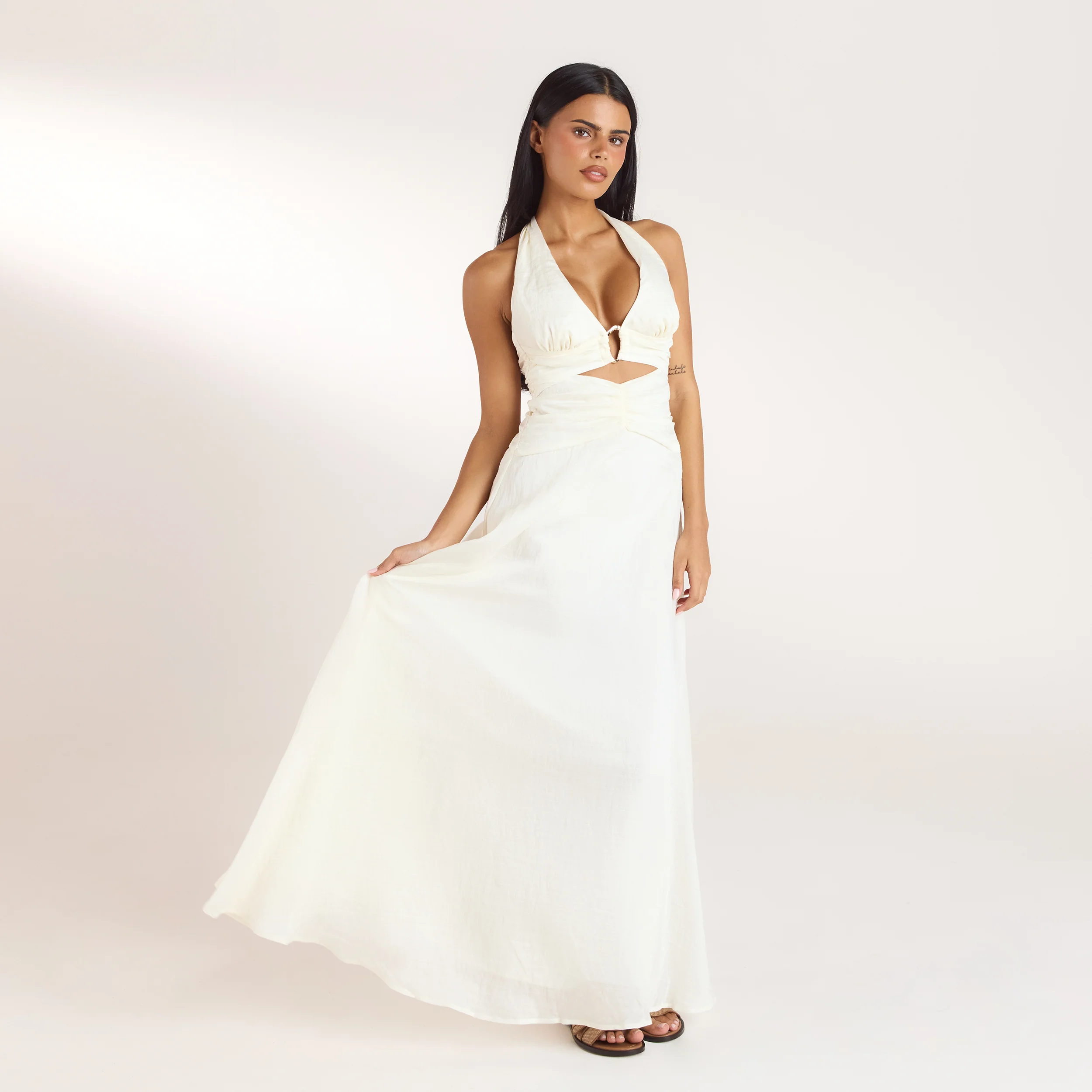 Ruched Tencel Maxi Dress - Cream - Image 8