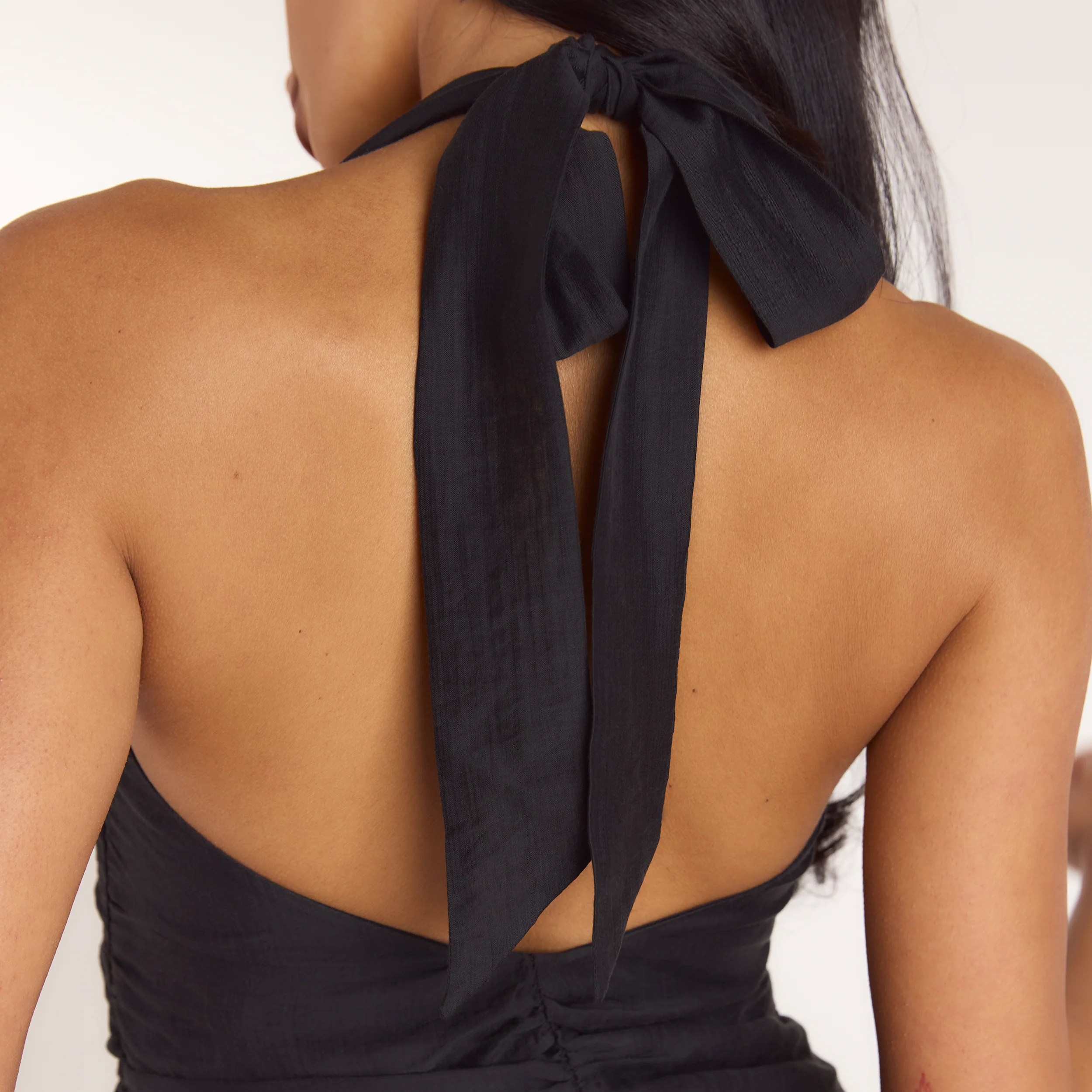 Ruched Tencel Mini Dress - Black - Image 6