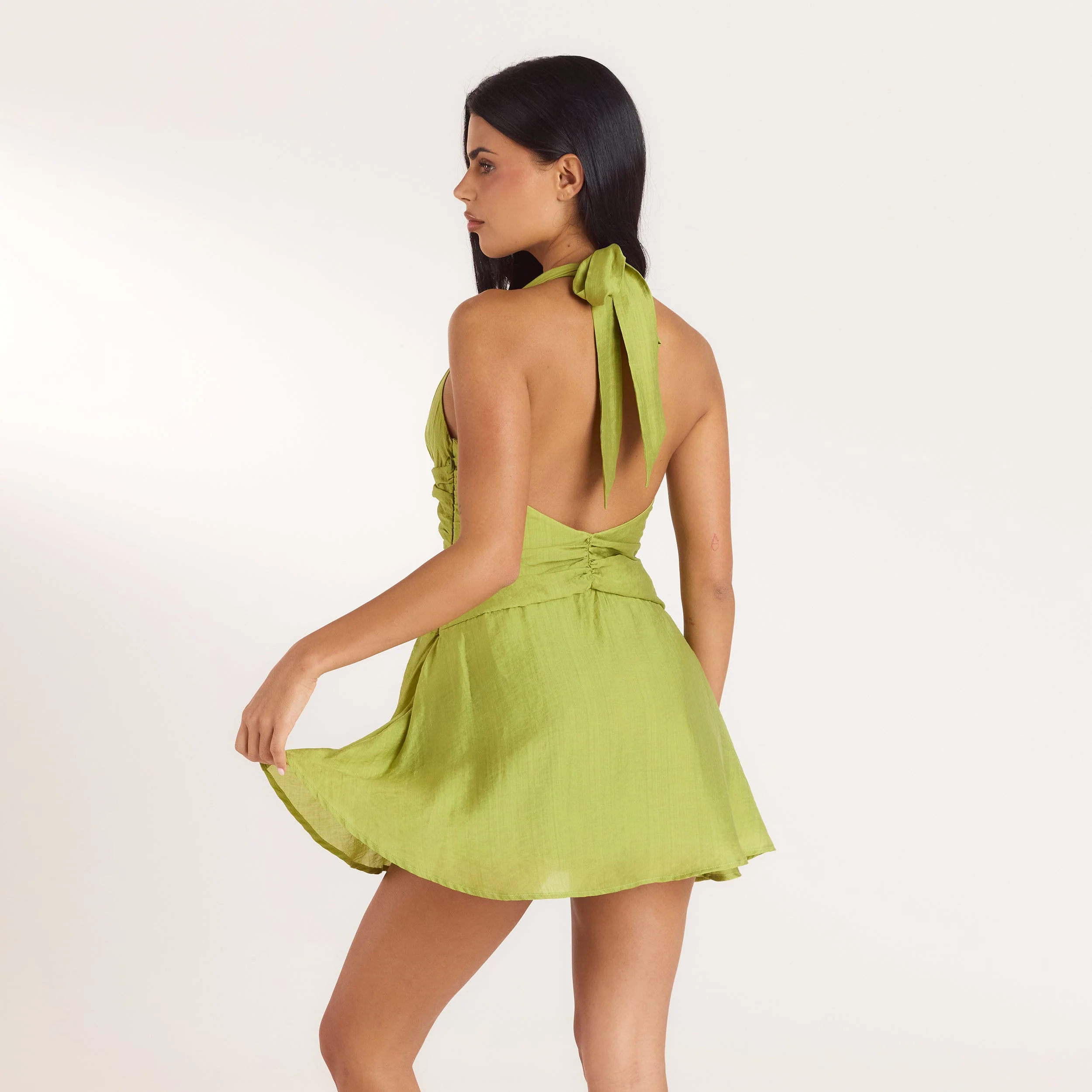 Ruched Tencel Mini Dress - Lime - Image 3