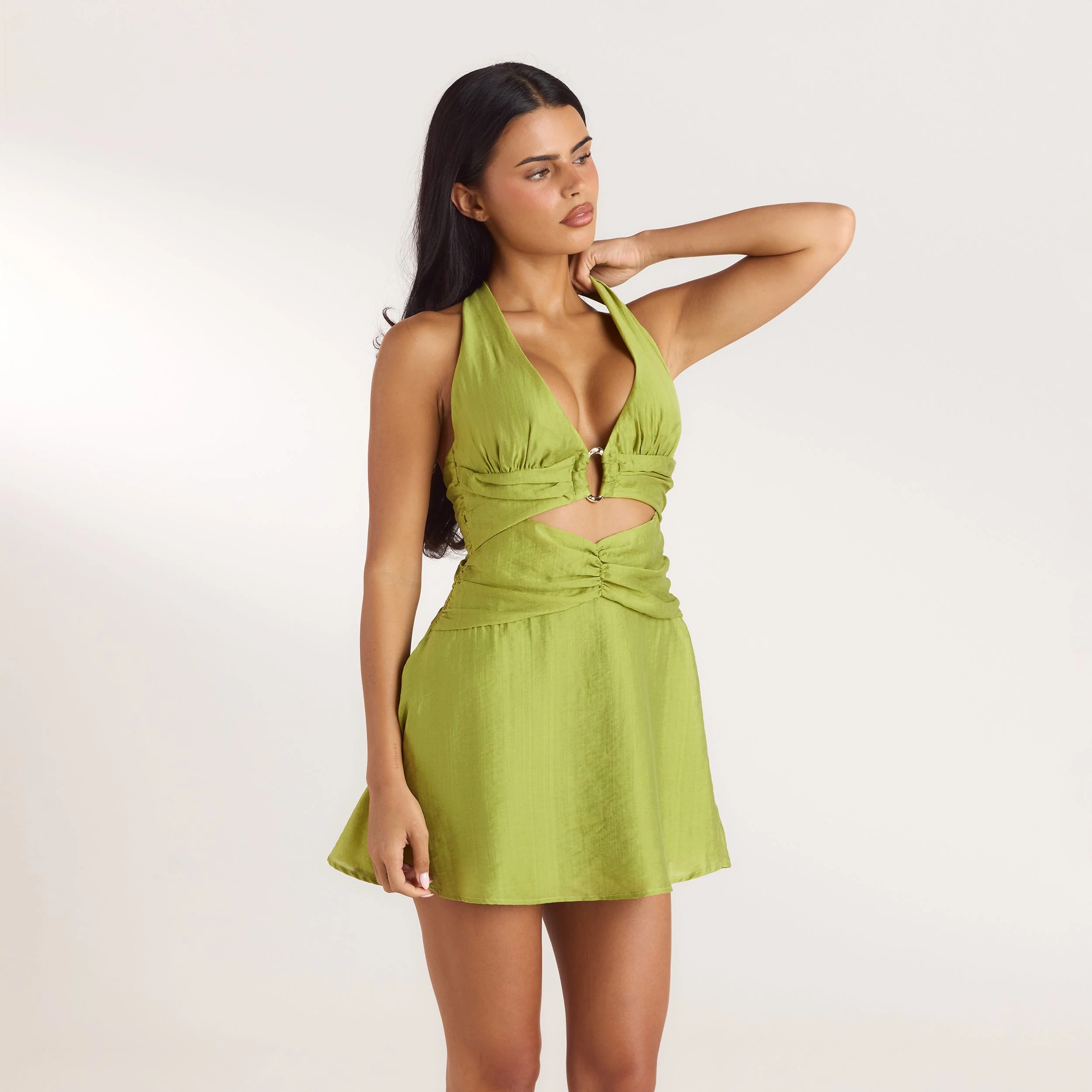 Ruched Tencel Mini Dress - Lime - Image 7