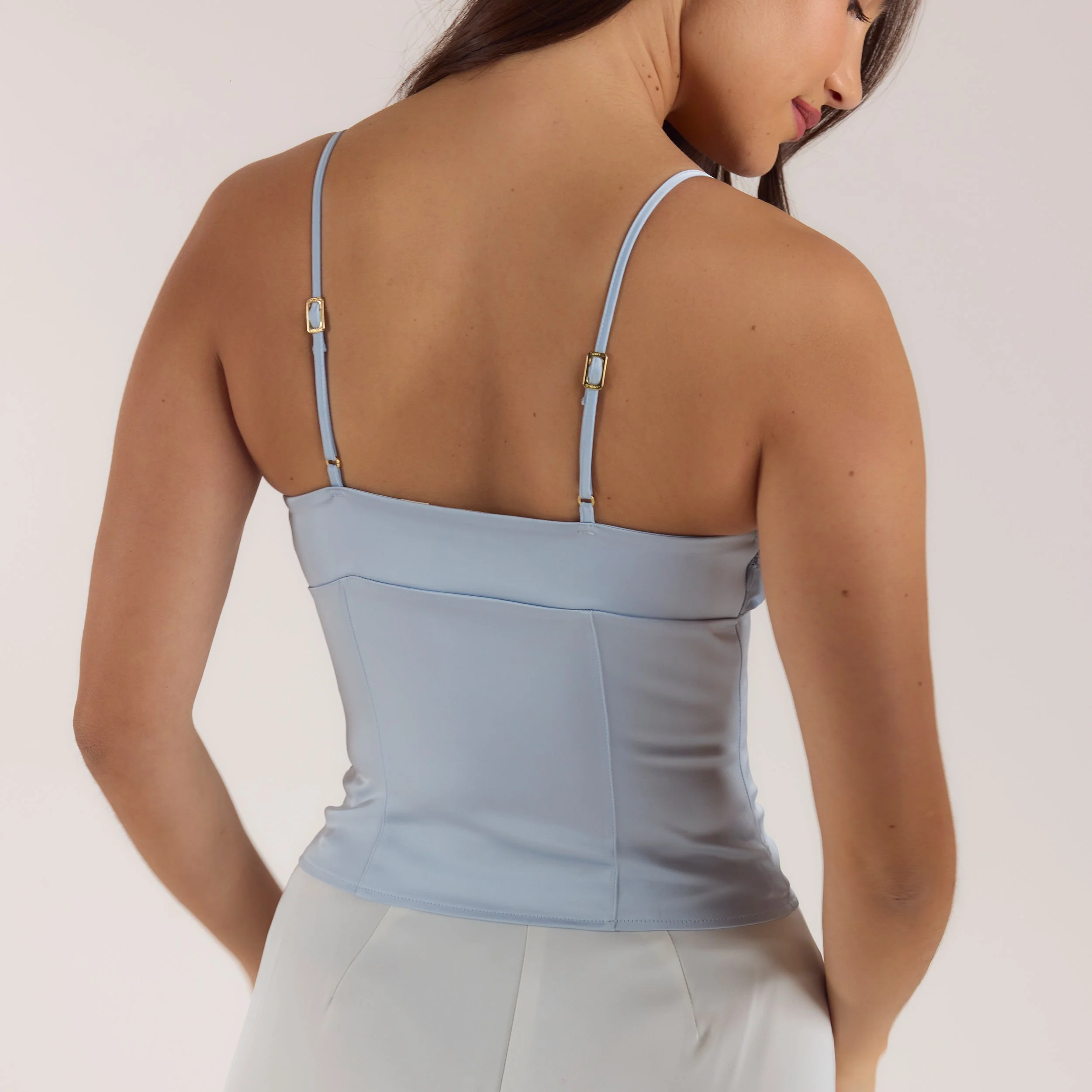 Satin Cowl Neck Cami Top - Blue - Image 7
