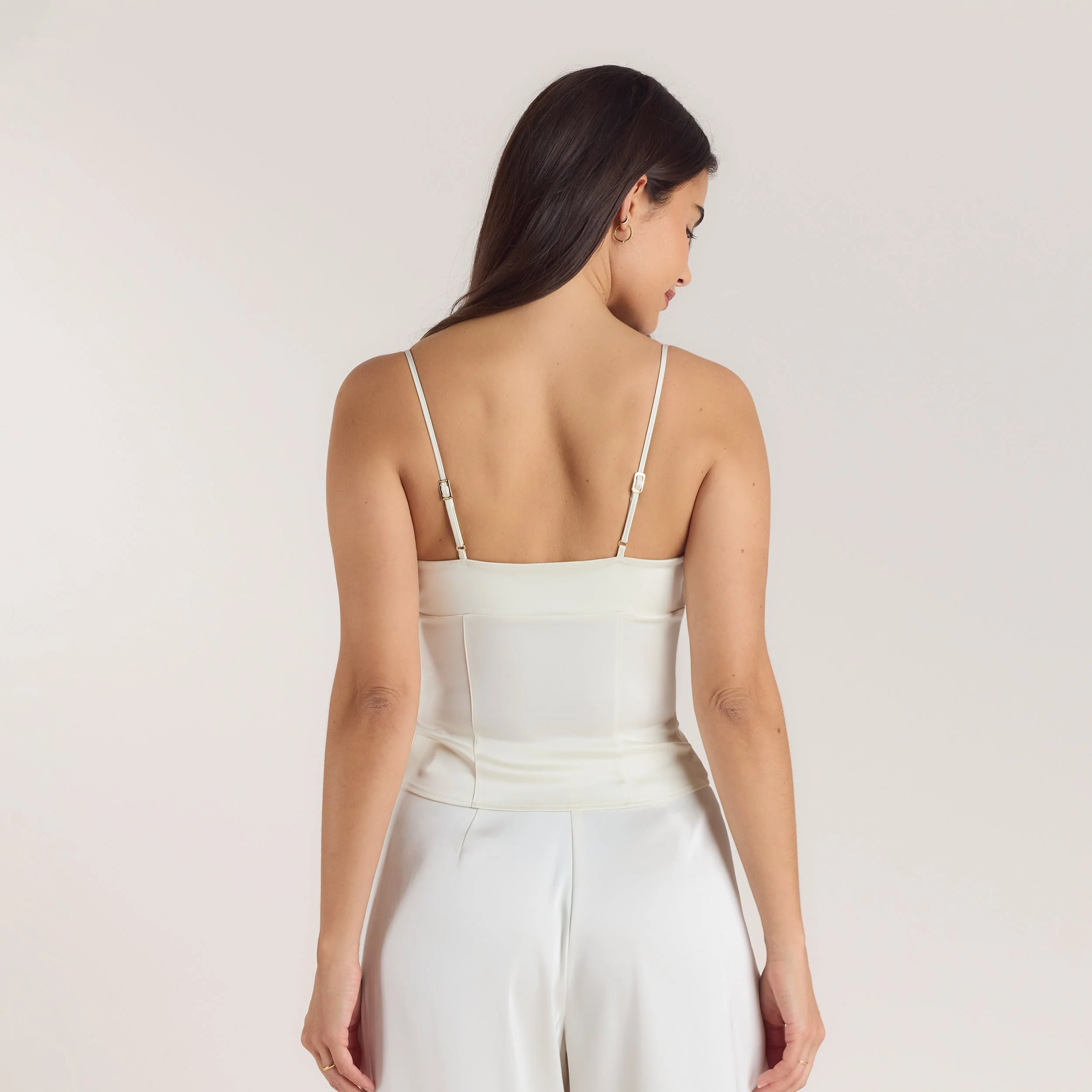 Satin Cowl Neck Cami Top - Cream - Image 4
