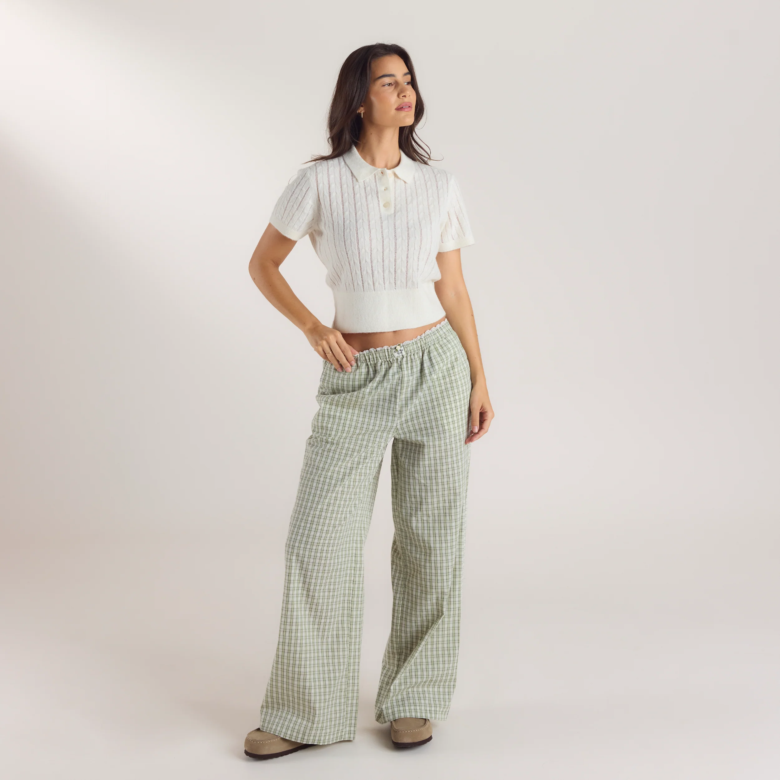Sheer Knitted Polo Top - Cream - Image 3