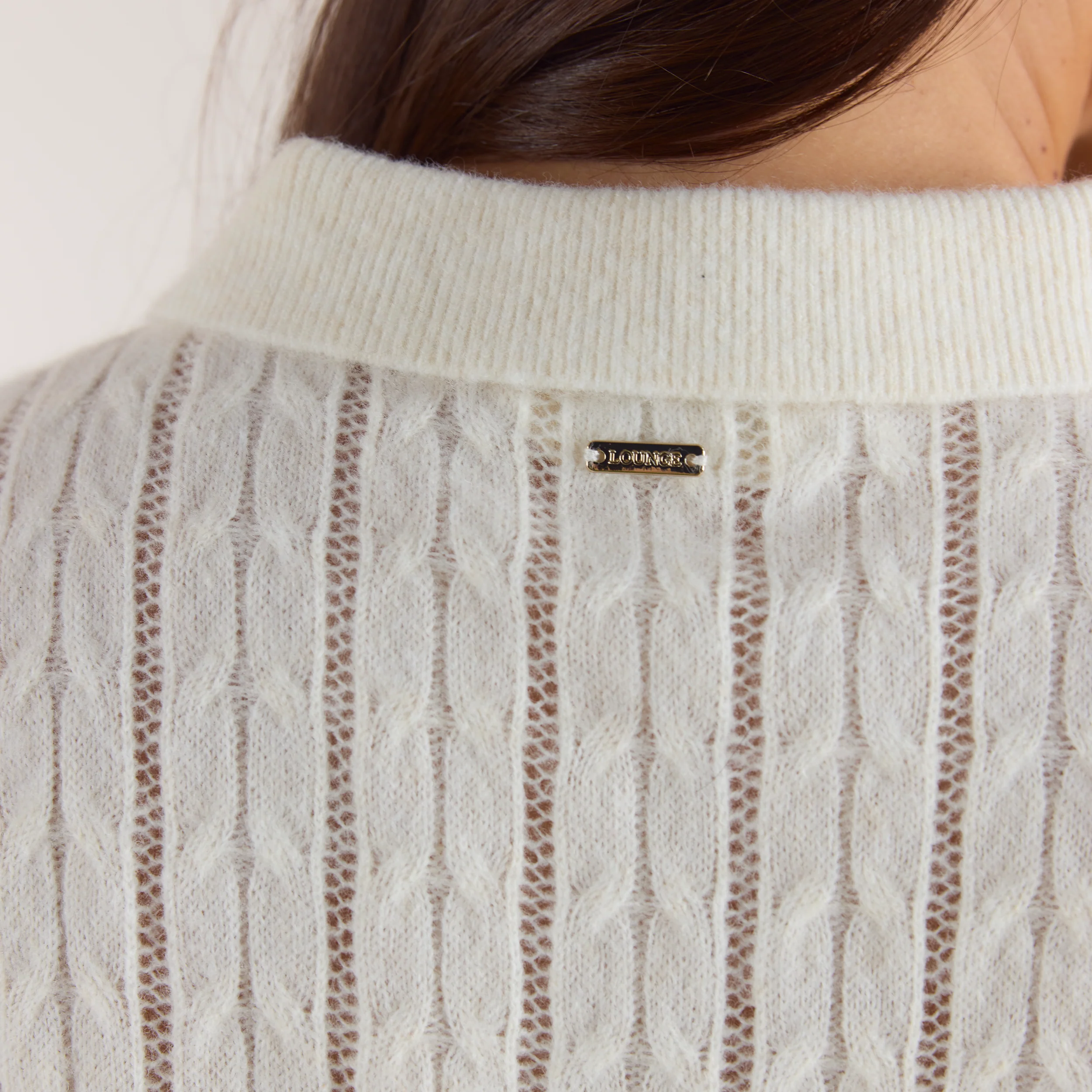 Sheer Knitted Polo Top - Cream - Image 6