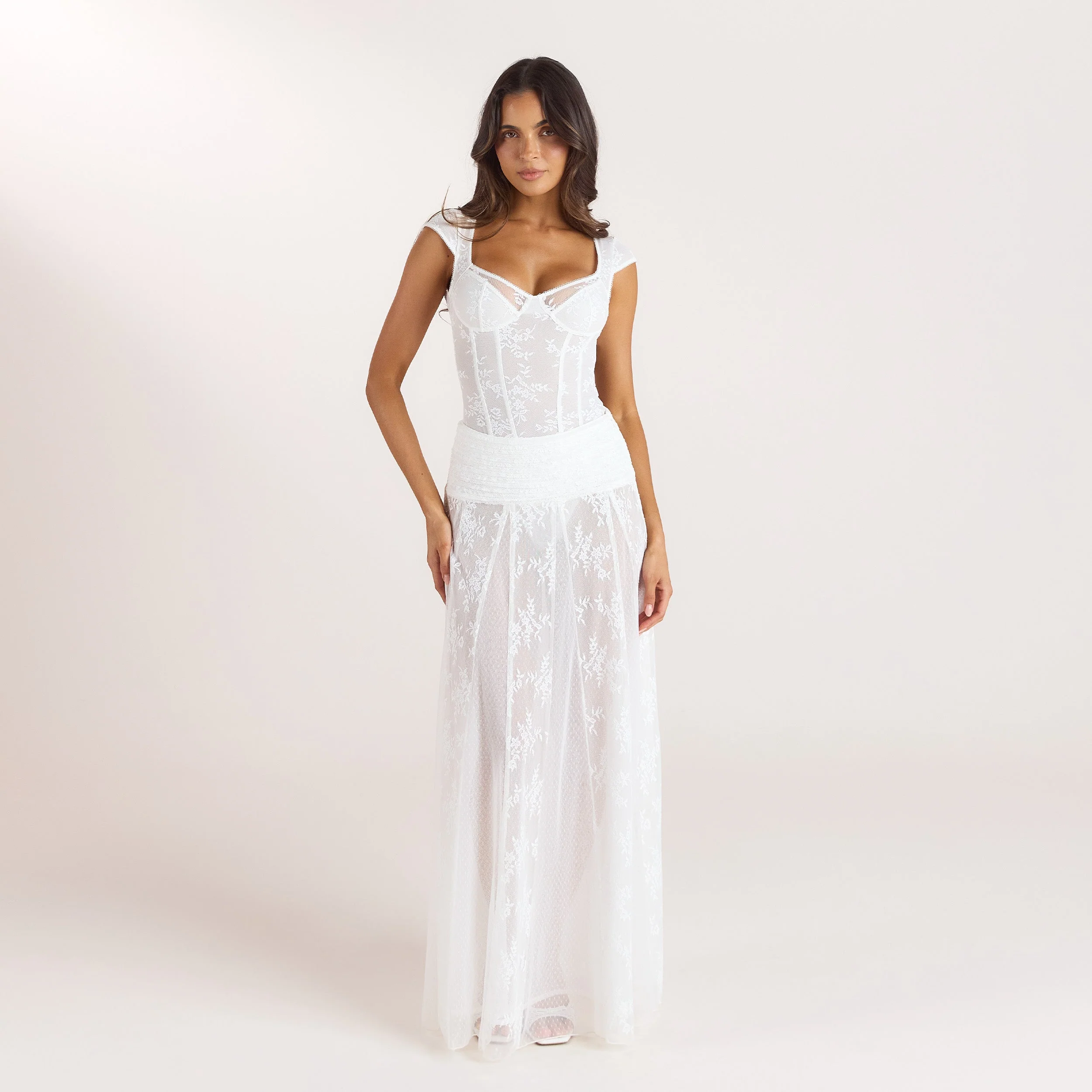 Sheer Lace Maxi Skirt - White - Image 2