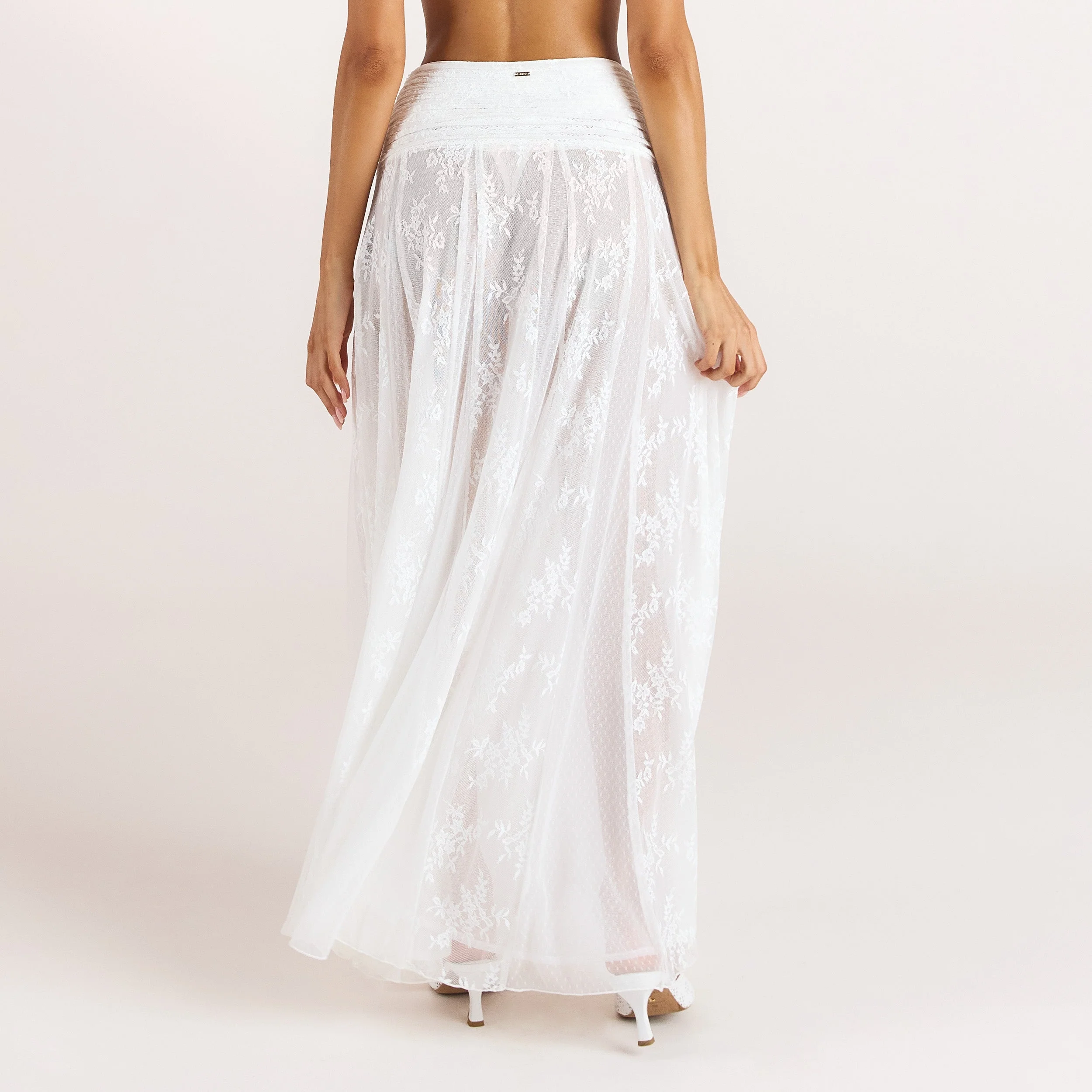 Sheer Lace Maxi Skirt - White - Image 3