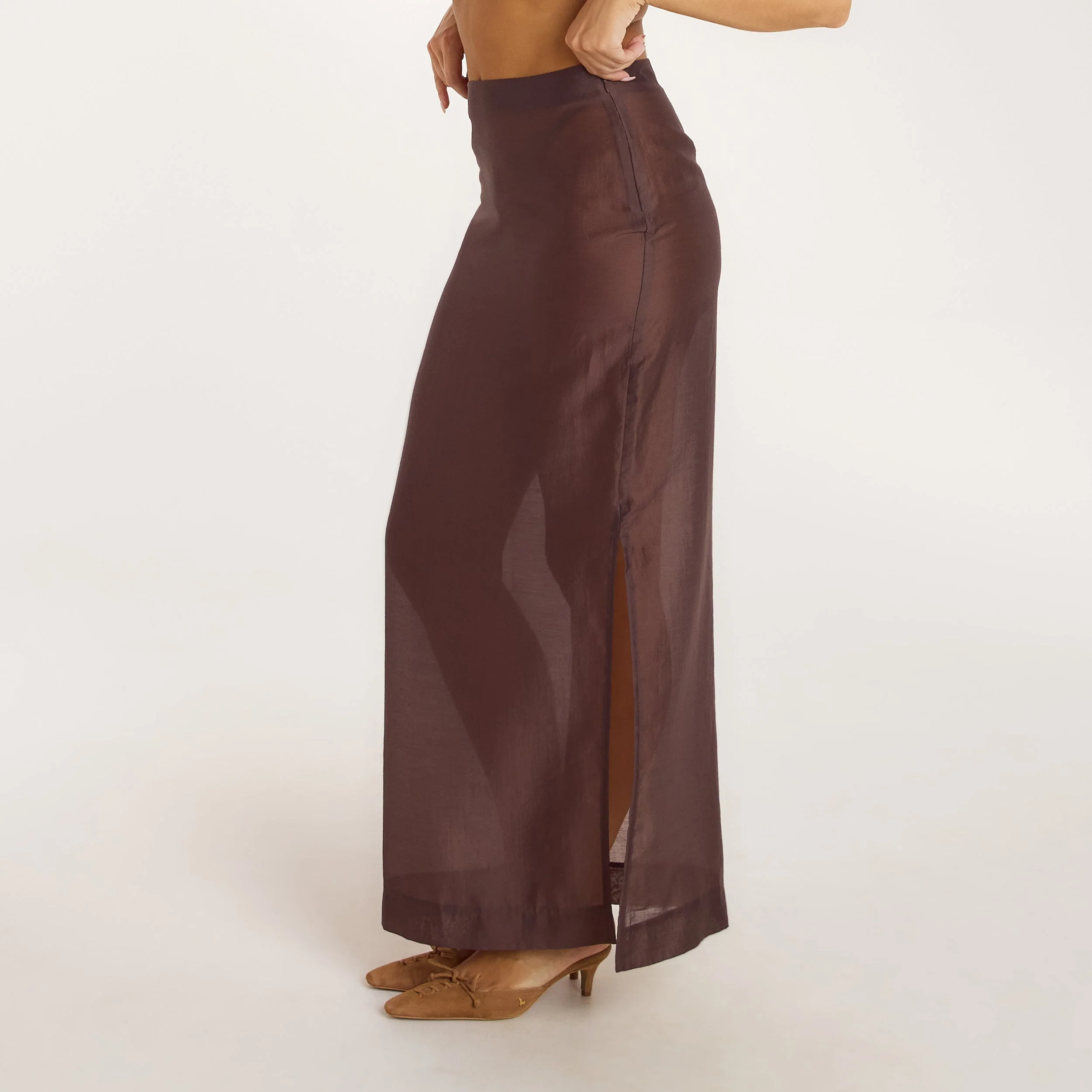 Sheer Maxi Skirt - Chocolate - Image 3