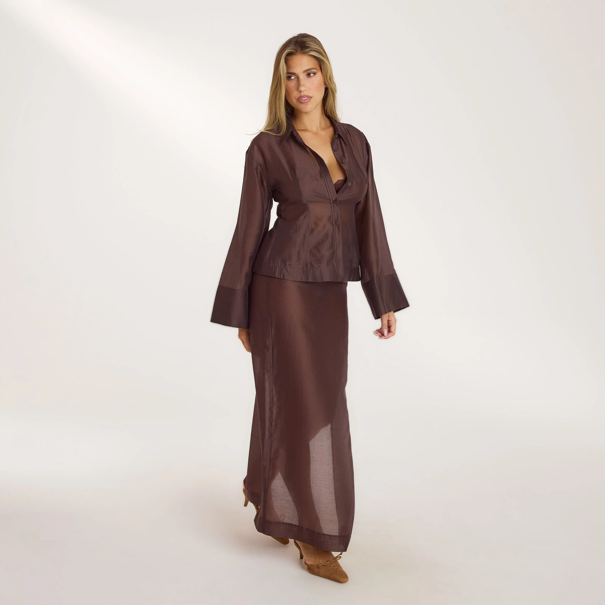 Sheer Maxi Skirt - Chocolate - Image 5