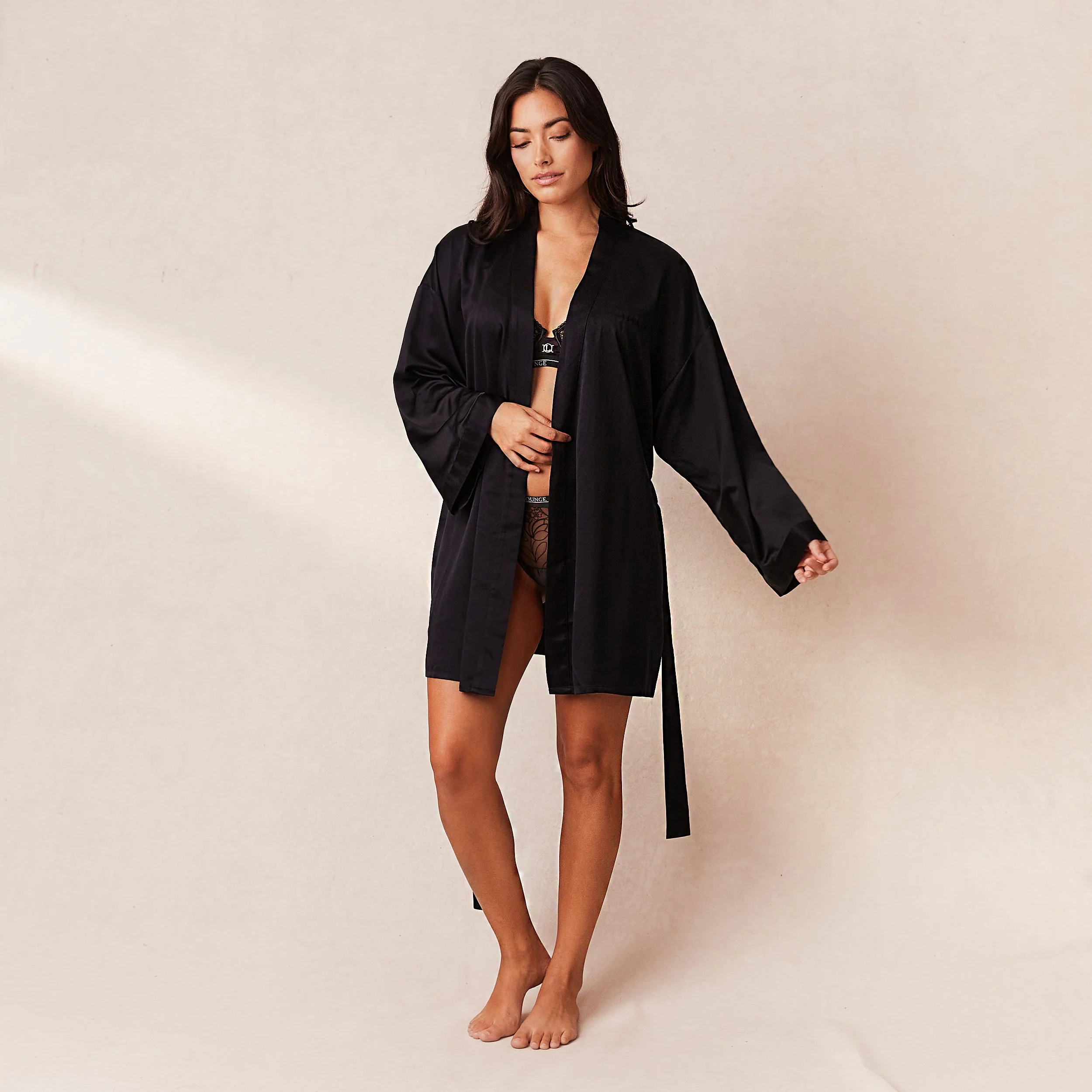 Signature Satin Robe - Black - Image 3