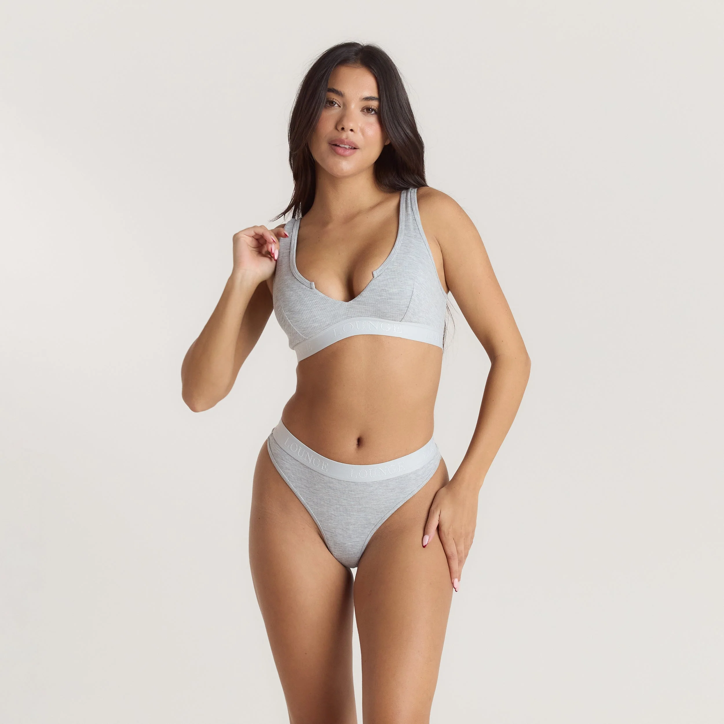 Soft Ribbed Push-Up Bralette - Grey Marl - Image 3
