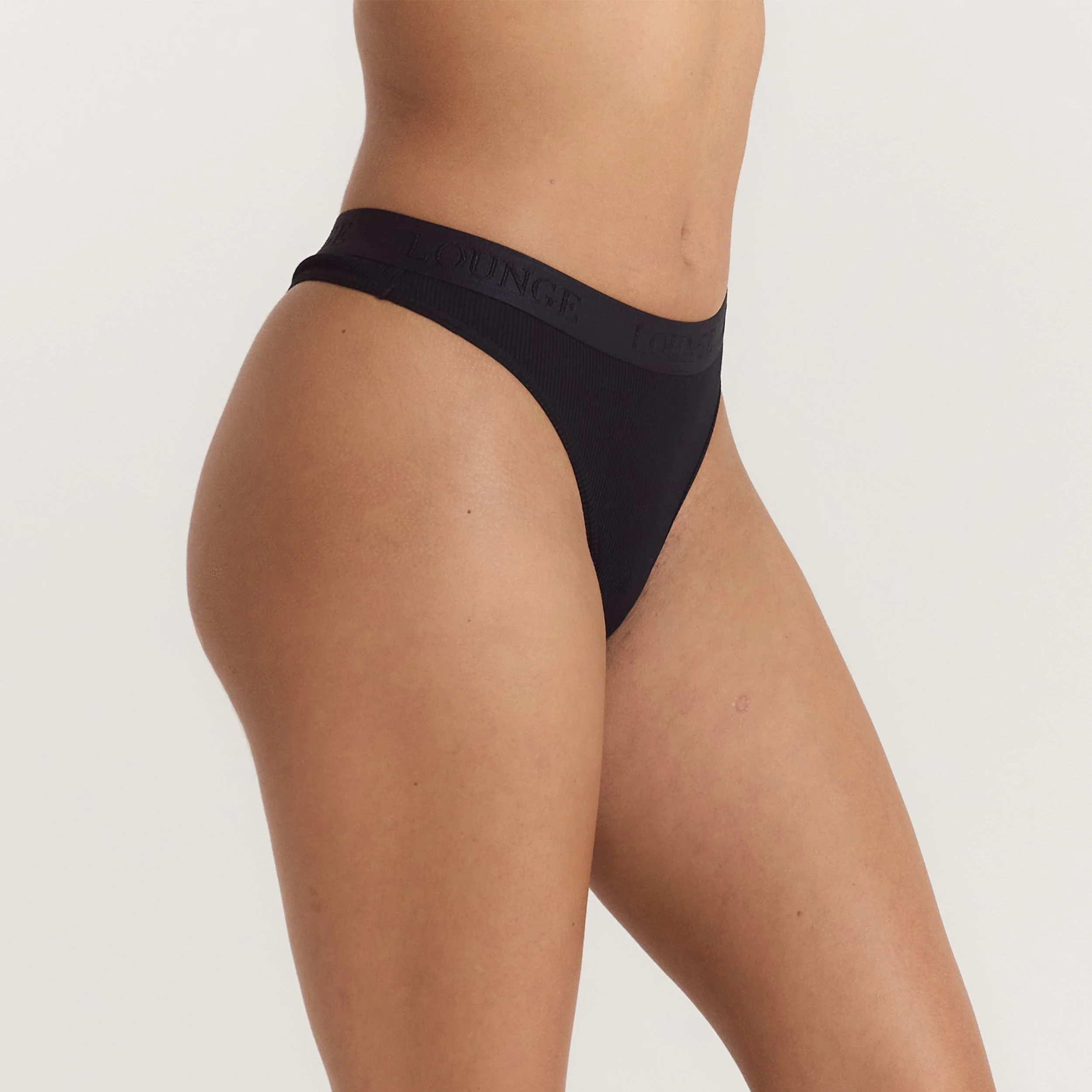 Soft Ribbed Thong - Black - Image 4
