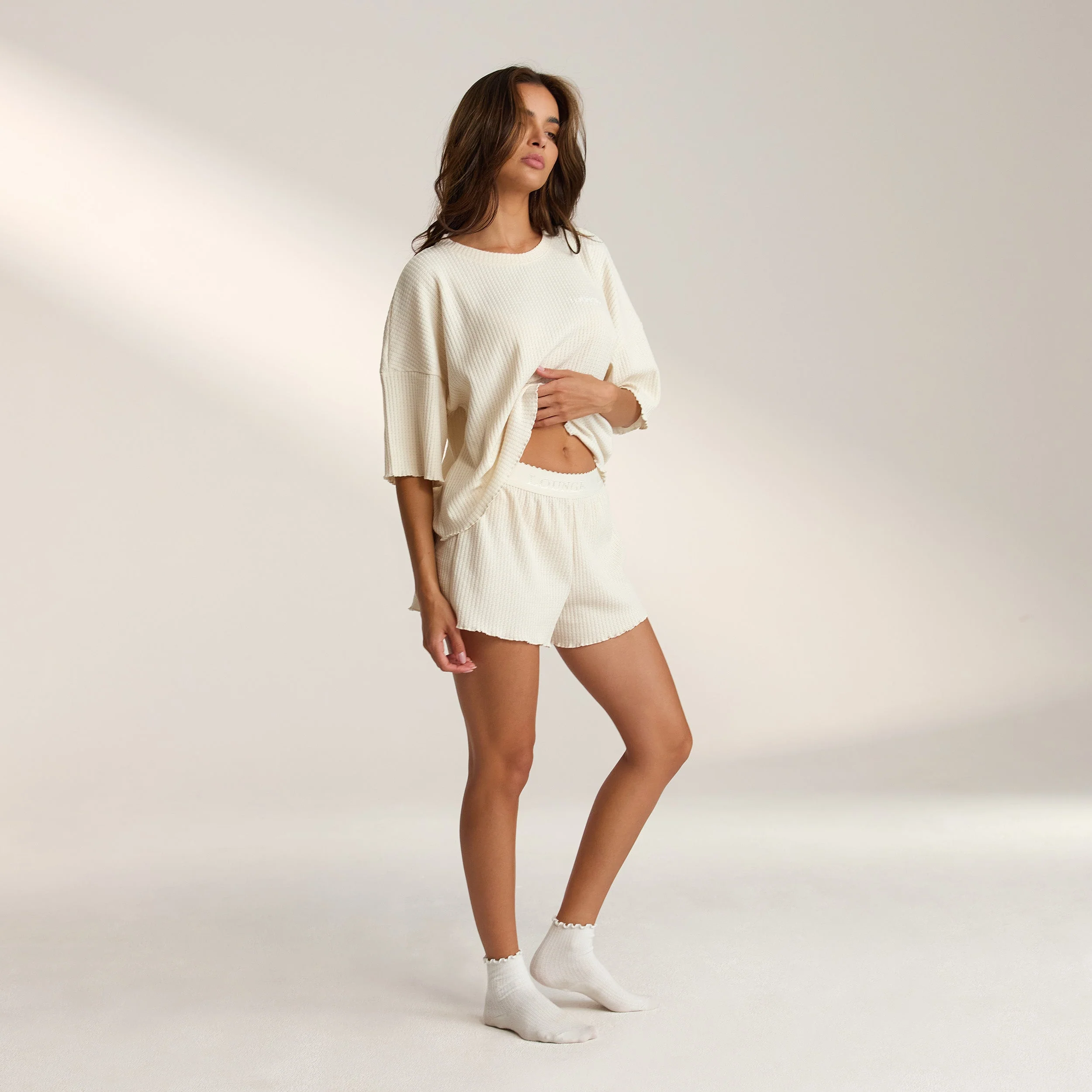Soft Waffle Pajama Shorts - Cream - Image 5