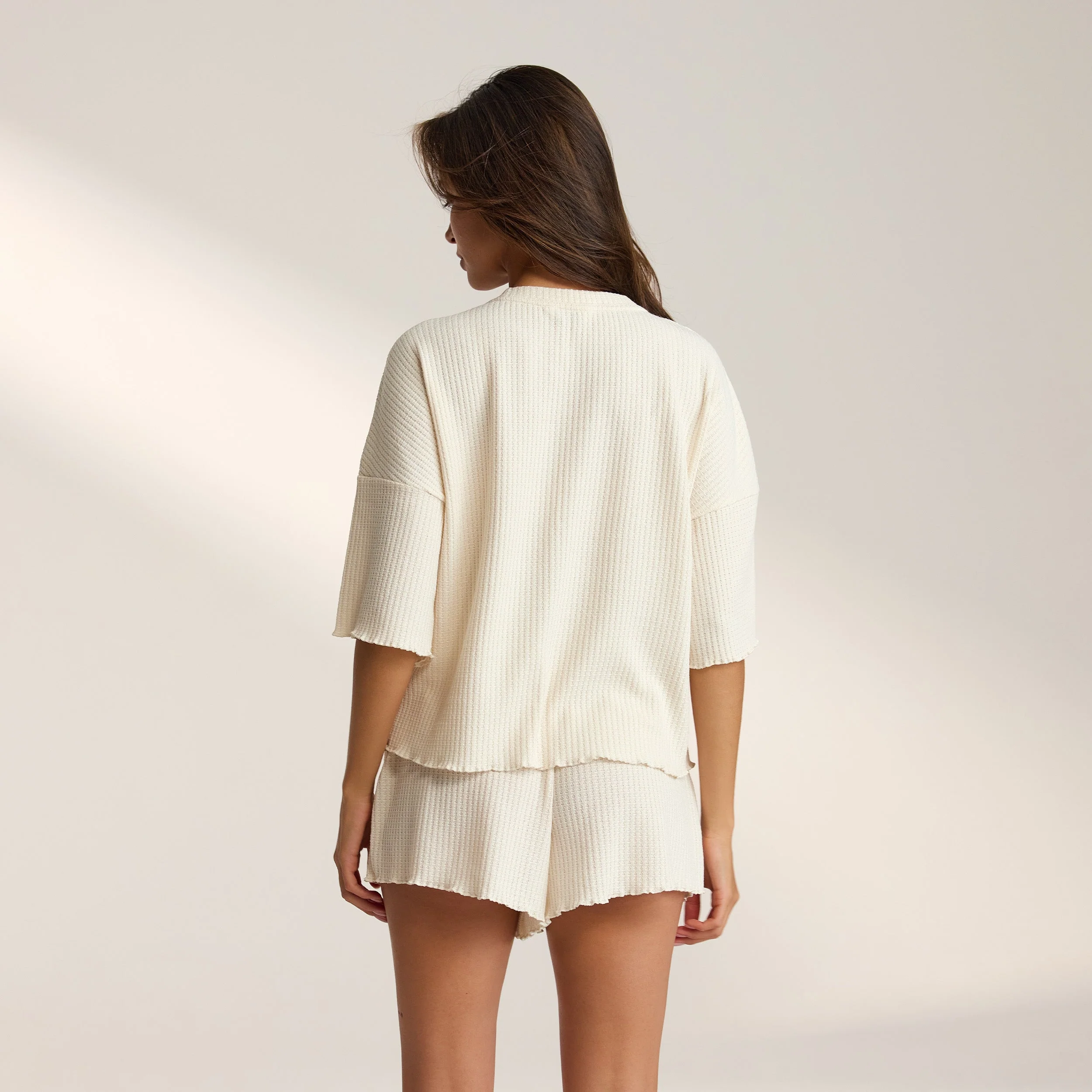 Soft Waffle Pajama Top - Cream - Image 5