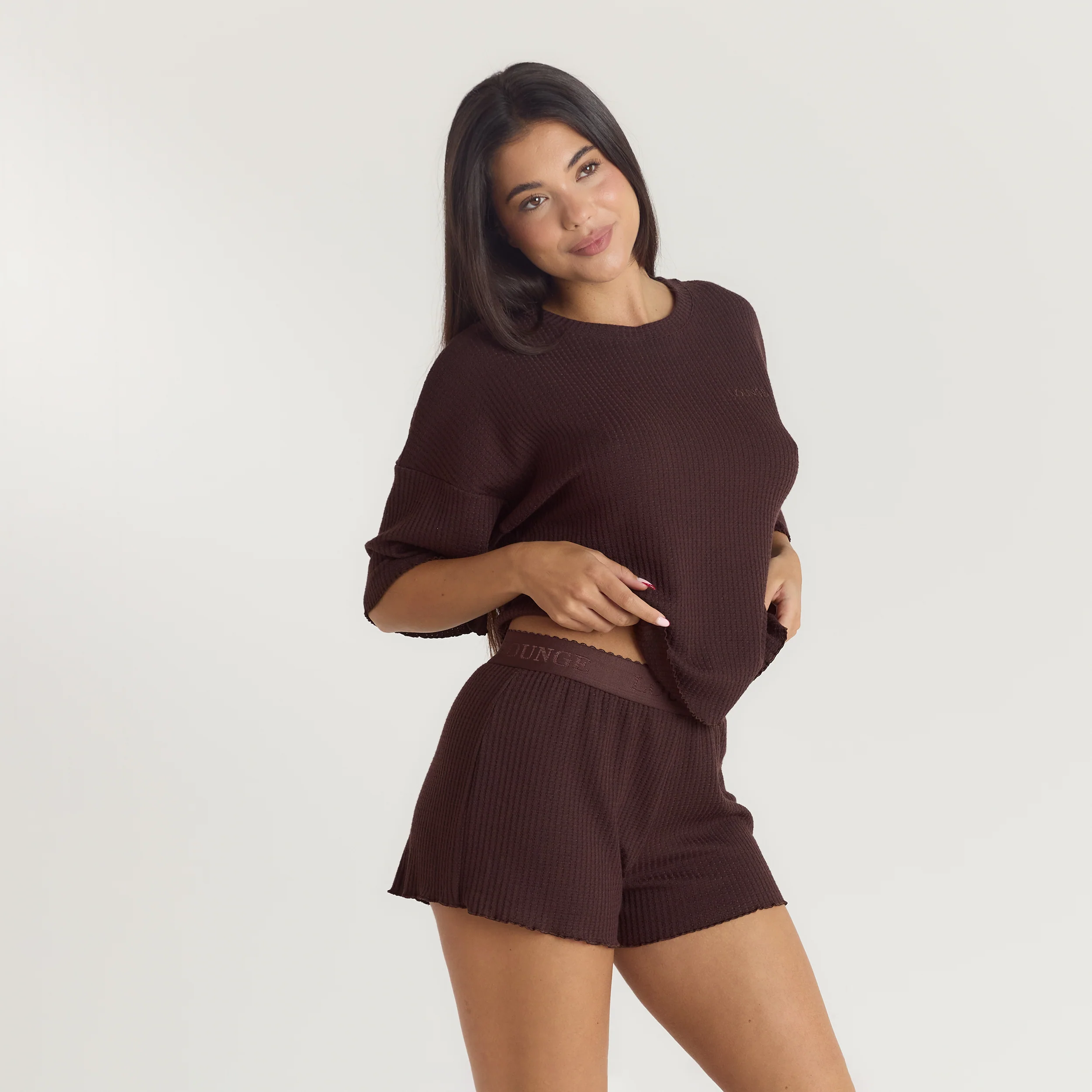 Soft Waffle Pajama Top - Dark Chocolate - Image 3