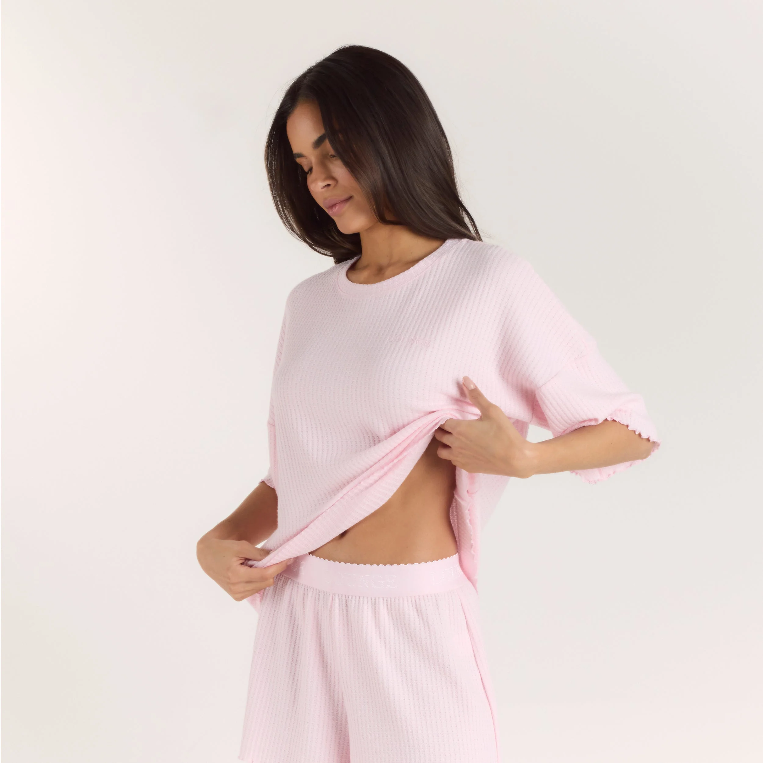 Soft Waffle Pajama Top - Pink - Image 5